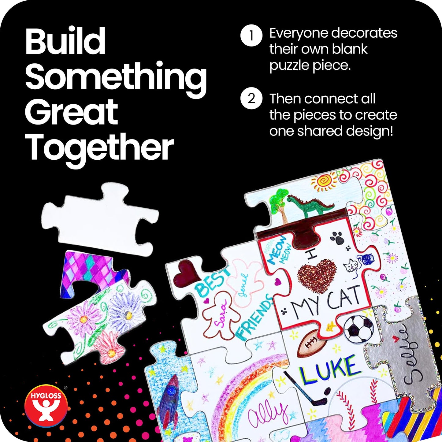 Hygloss Junior Community Puzzle - Award-Winning Design - 16 Piece Blank Puzzle to Write and Draw On - Universal Interlocking Pieces, 12" x 12" Layout