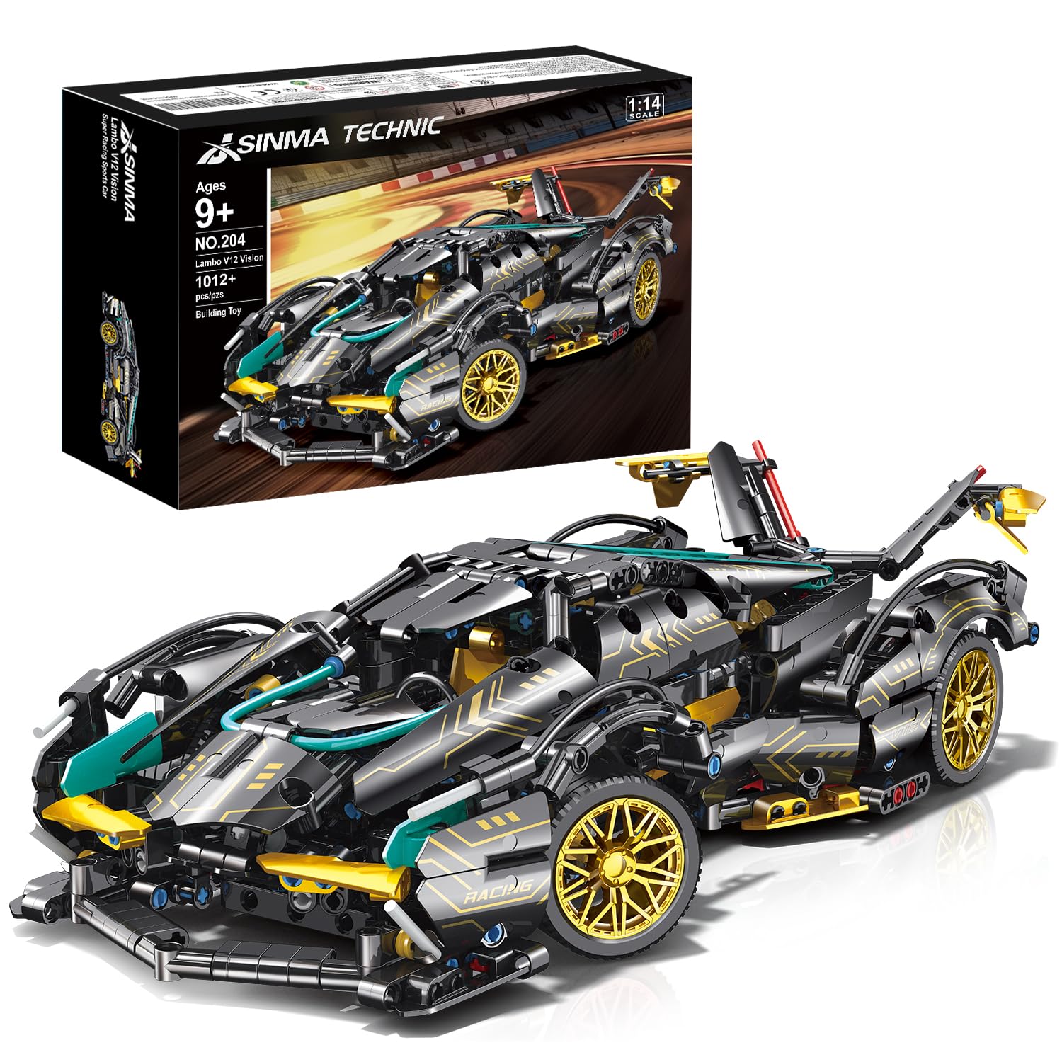 JSINMA Technic Sports Car Building Blocks Toys Boys or Adults Kits 1:14 MOC Lambo V12 Building Set Speed Champions Raceing Car Model Vehicle Set
