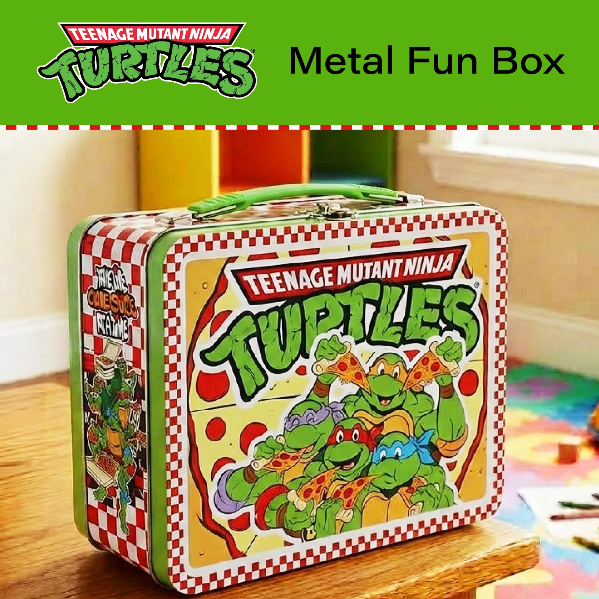 AQUARIUS Teenage Mutant Ninja Turtles Fun Box - TMNT Metal Storage Tin with Handle, Raised Embossed Art, Collectible Metal Tin Box, Case for Toys, &