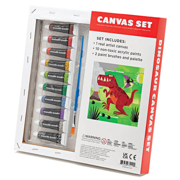 Crocodile Creek Dinosaur Canvas Art Kit - Acrylic Painting Art Supplies for Kids Ages 4-8 and Up - Includes 1 Stretched Canvas with a Dinosaur Print