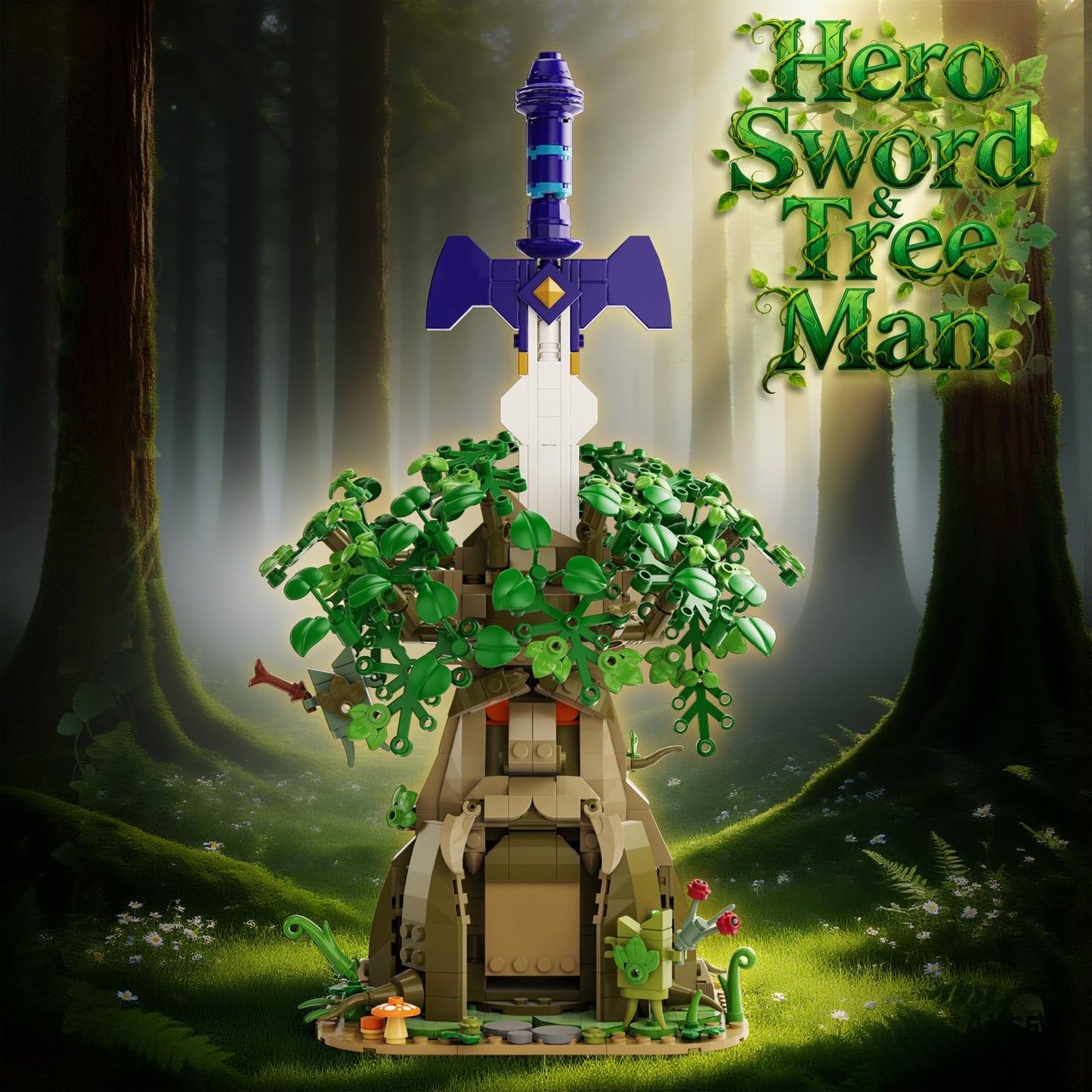 Tree & Sword Building Block Set for Boys, Compatible with Lego Set, Luminous Sword & Coin Toss Game, Magic Tree Game Action Figures Collectible Model