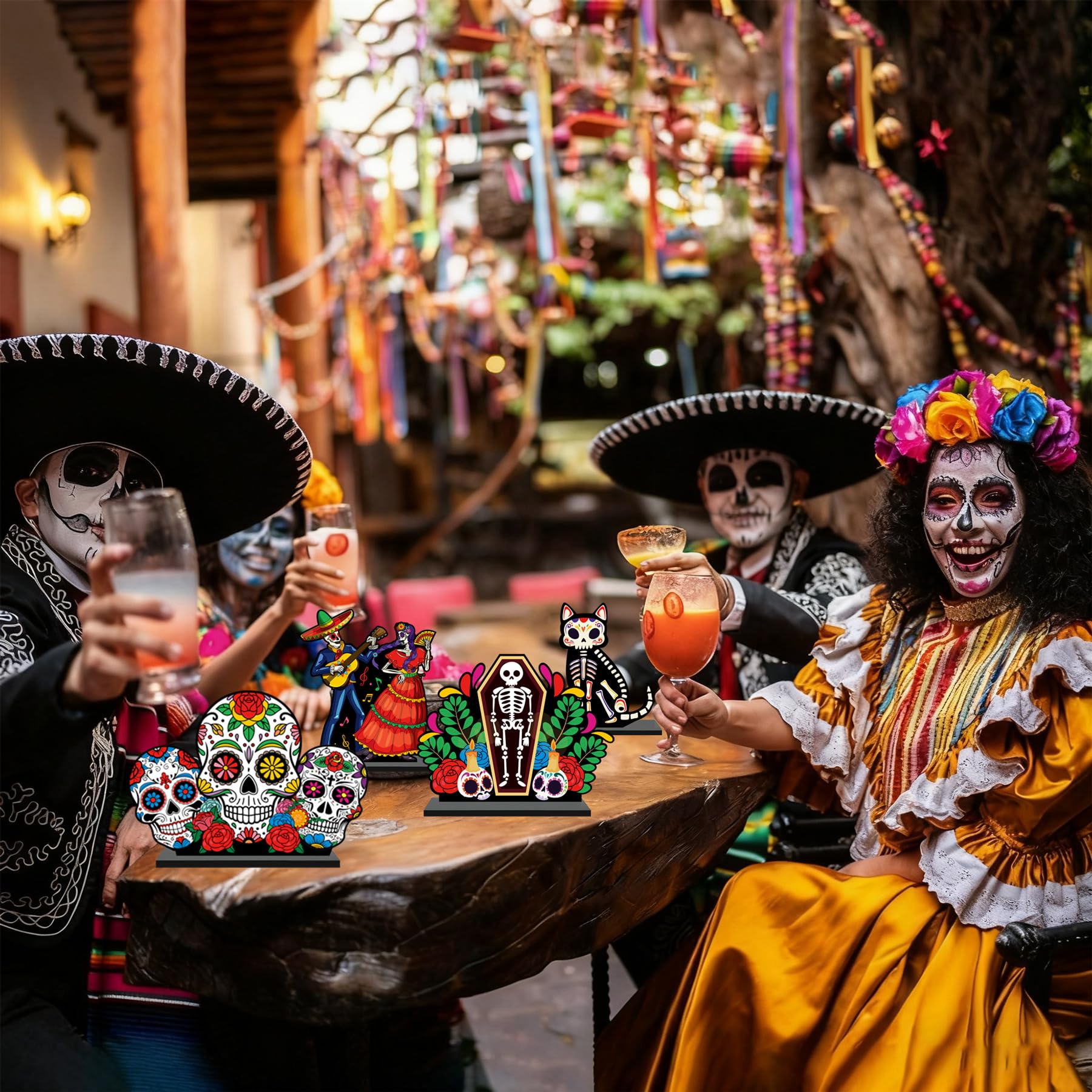 Day of The Dead Wooden Table Centerpiece Dia De Los Muertos Mexican Table Decorations Halloween Party Mexican Fiesta Ofrenda Decorations