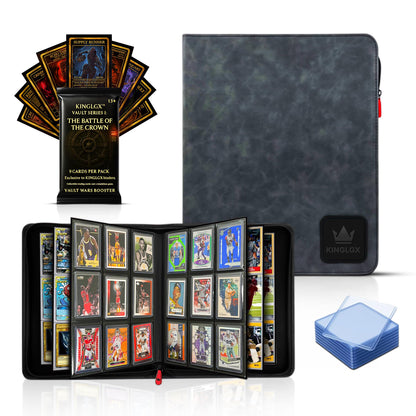 KINGLGX Top Loader Binder - Includes 9 Card KINGLGX Booster Pack - 1 Guaranteed Holo, Holds 252 Toploaders, Rigid 9-Pocket Pages, Premium Zippered