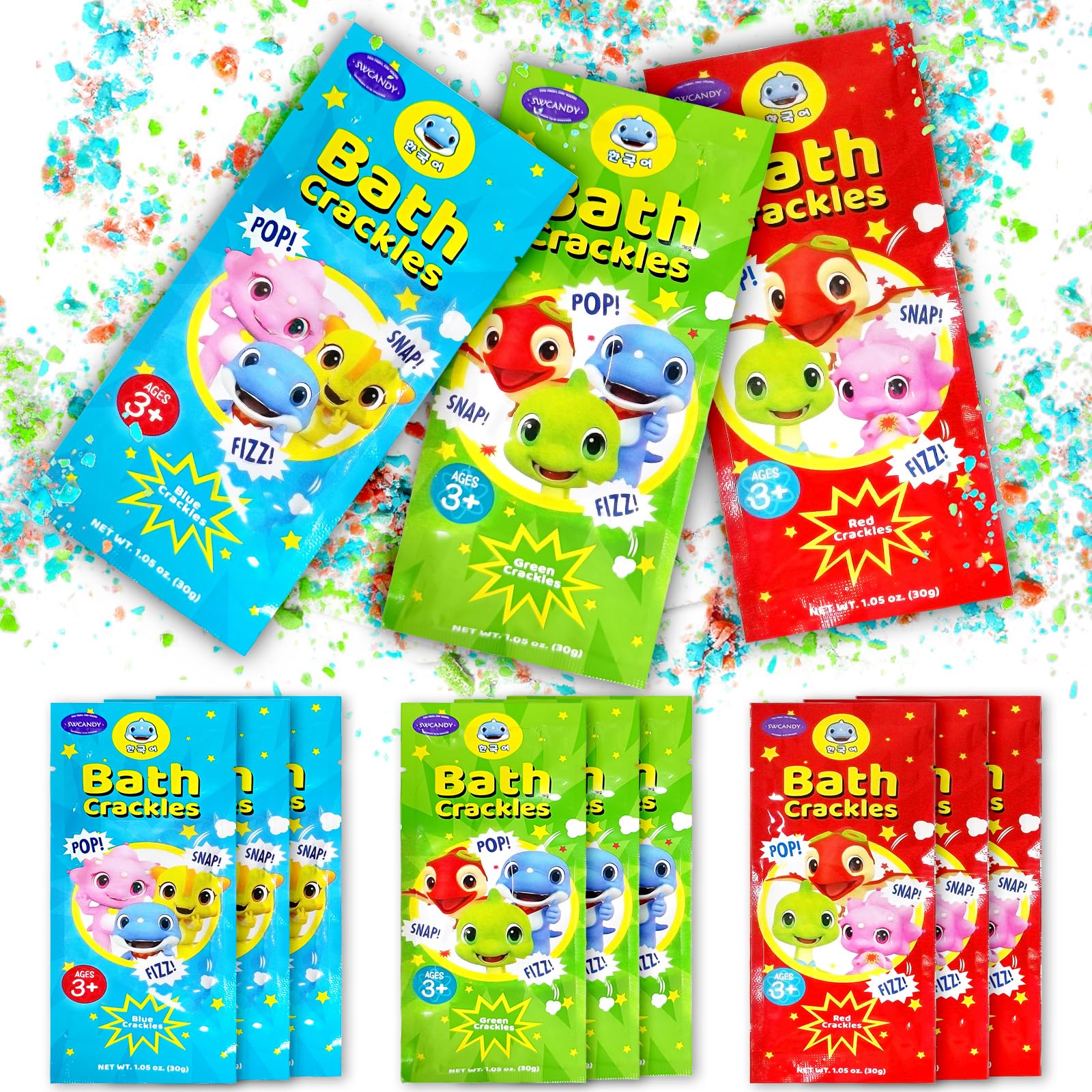 SWCANDY Bath Crackles for Kids, 12 Pack Sensory Bath Toys, Crackle Pop & Fizz Bath Crystals, Nontoxic Fragrance-Free Mess-Free Toddler Bathtub Toys