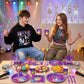 Elzoviran 168pcs Birthday Party Plates Napkins Purple Magical Music Party Supplies Disposable Tableware Set Dance Birthday Decorations for Girls Serve