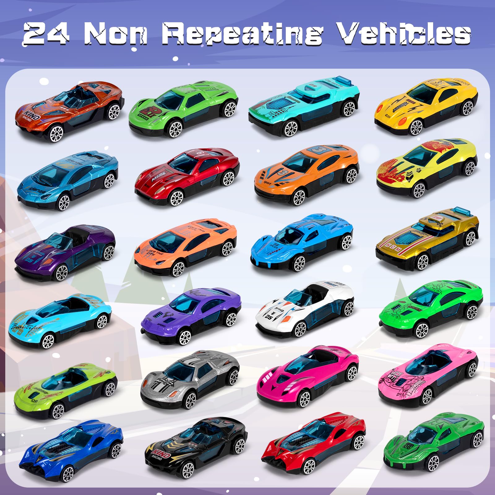 JolliBrix Cars Advent Calendar 2025 for Kids, 24 Pack Alloy Vehicles Toy Christmas Countdown Calendar, Ideal Gift for Kids Boys Toddlers Girls