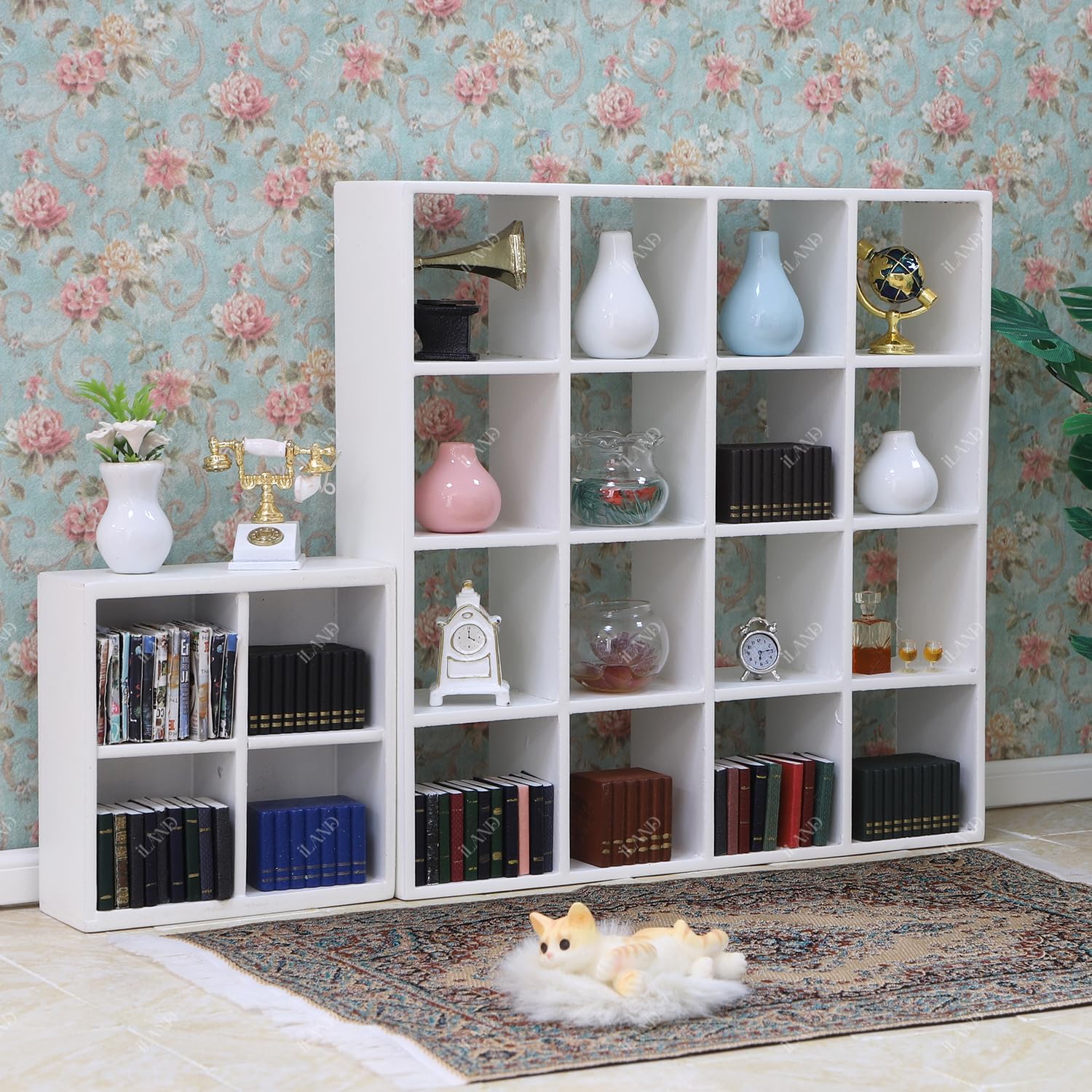 iLAND Doll House Accessories and Furniture 5pcs Trinket Display Shelf with Miniature Vase Dollhouse Furniture and 1/12 Scale Accessories Mini