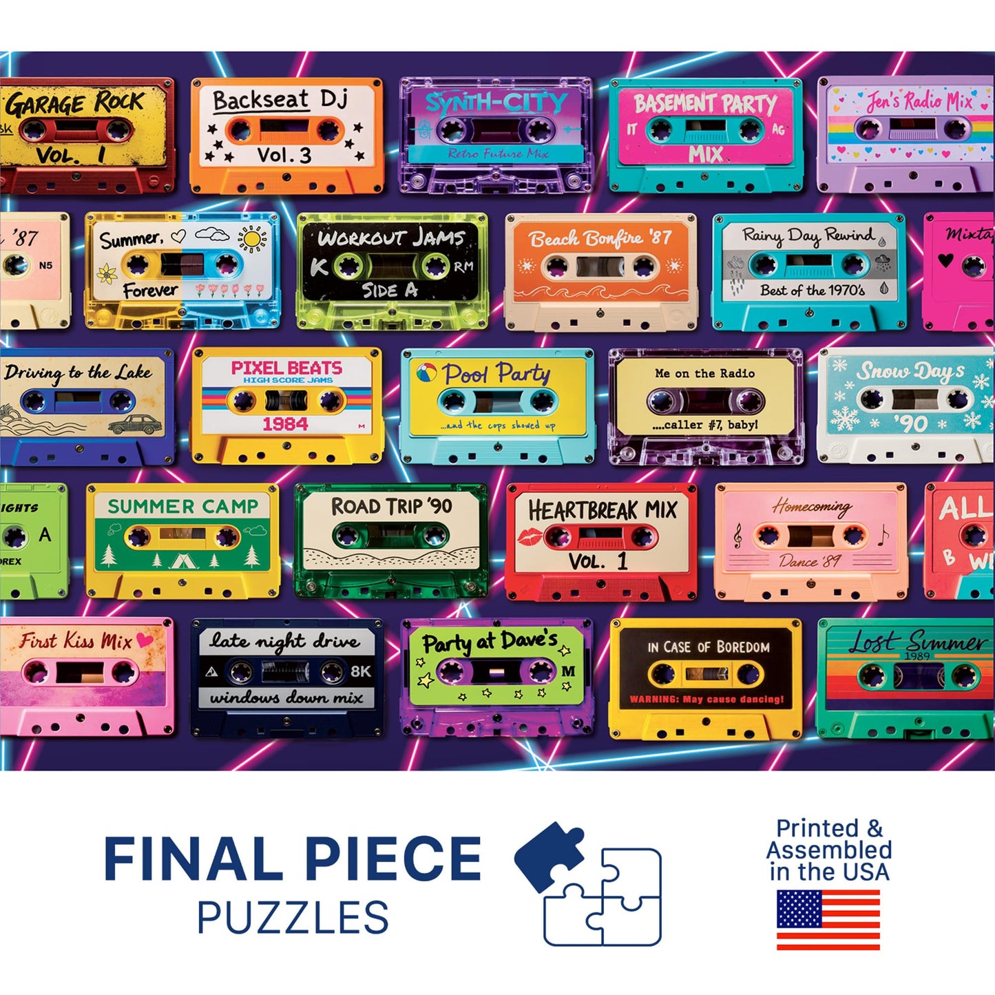 Mixtape Memories (No. 16) - 1000 Piece Retro Jigsaw Puzzle for Adults | Printed in USA | Satin Low-Glare Finish | Random Ribbon Cut | Bonus Poster |