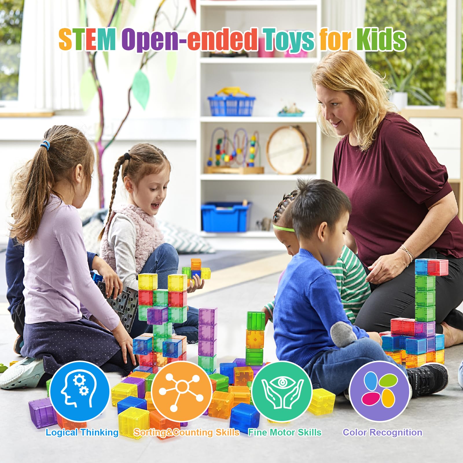 48PCS Magnetic Blocks - 1.38 inch Building Blocks for Toddlers, STEM Building Toy for Kids, Montessori Toys for 3 4 5 6+ Year Old, Magnet Sensory