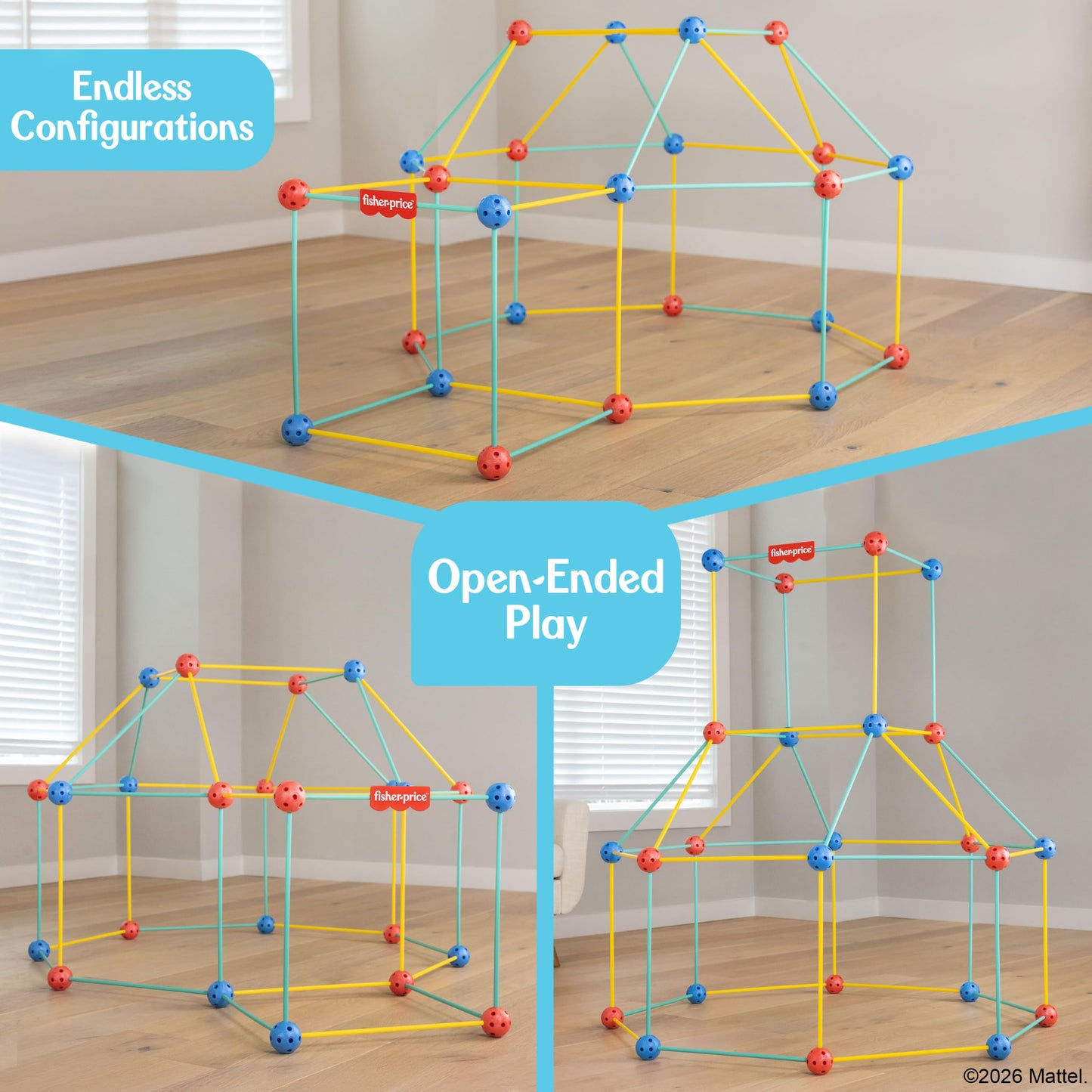 Fisher-Price™ Create Your Way Fort Builder - 70 Piece Fort Building Kit for Kids, Build Your Own Indoor Fort, Construction Set with Rods