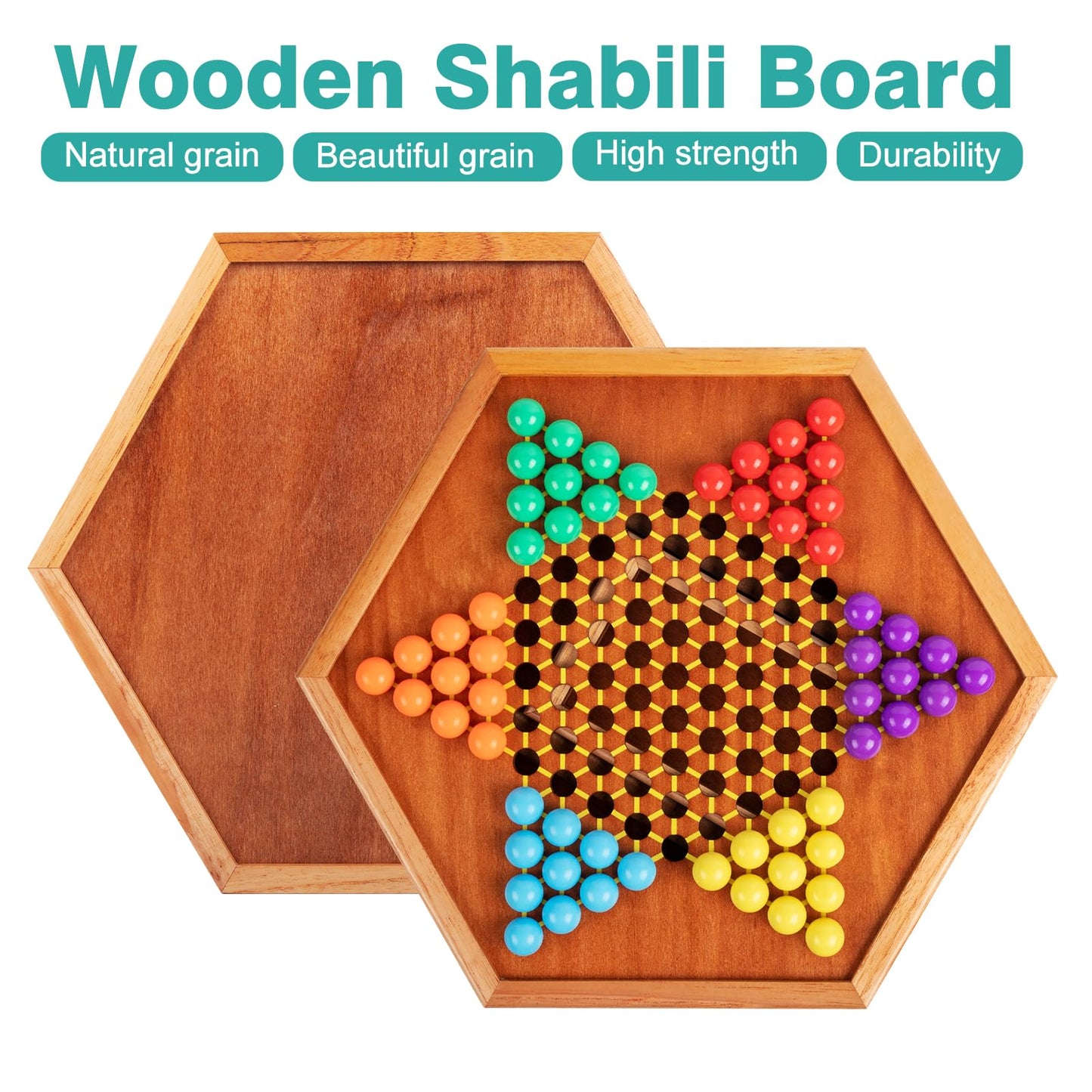HOLYKING 12.6" Wooden Chinese Checkers Board Game with Storage Drawer - 72 Acrylic Marbles (60+12 Spares), Classic Strategy Game for Family Night, 2-6