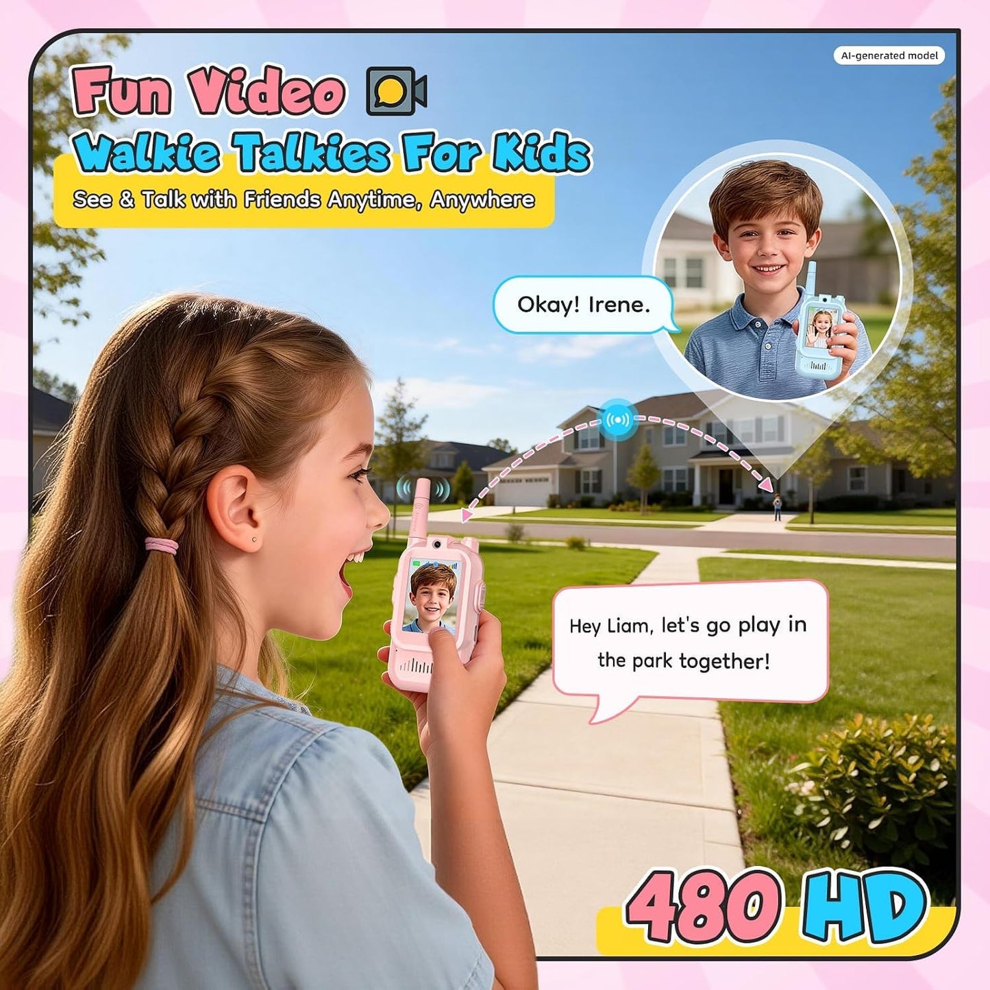 Kids Video Walkie Talkies 2 Pack, Rechargeable HD Screen Toys for Age 3-12