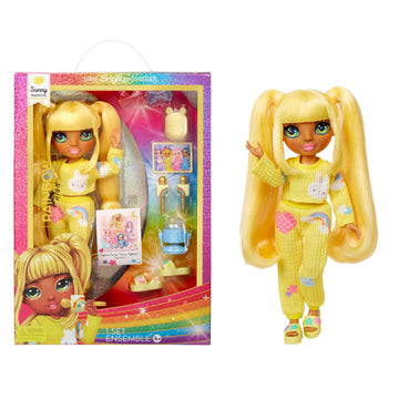 Rainbow High Jr High PJ Party - Sunny, Yellow 9" Posable Blonde Fashion Doll with Soft Onesie, Slippers, Fun Play Accessories, Great Toy Gift for