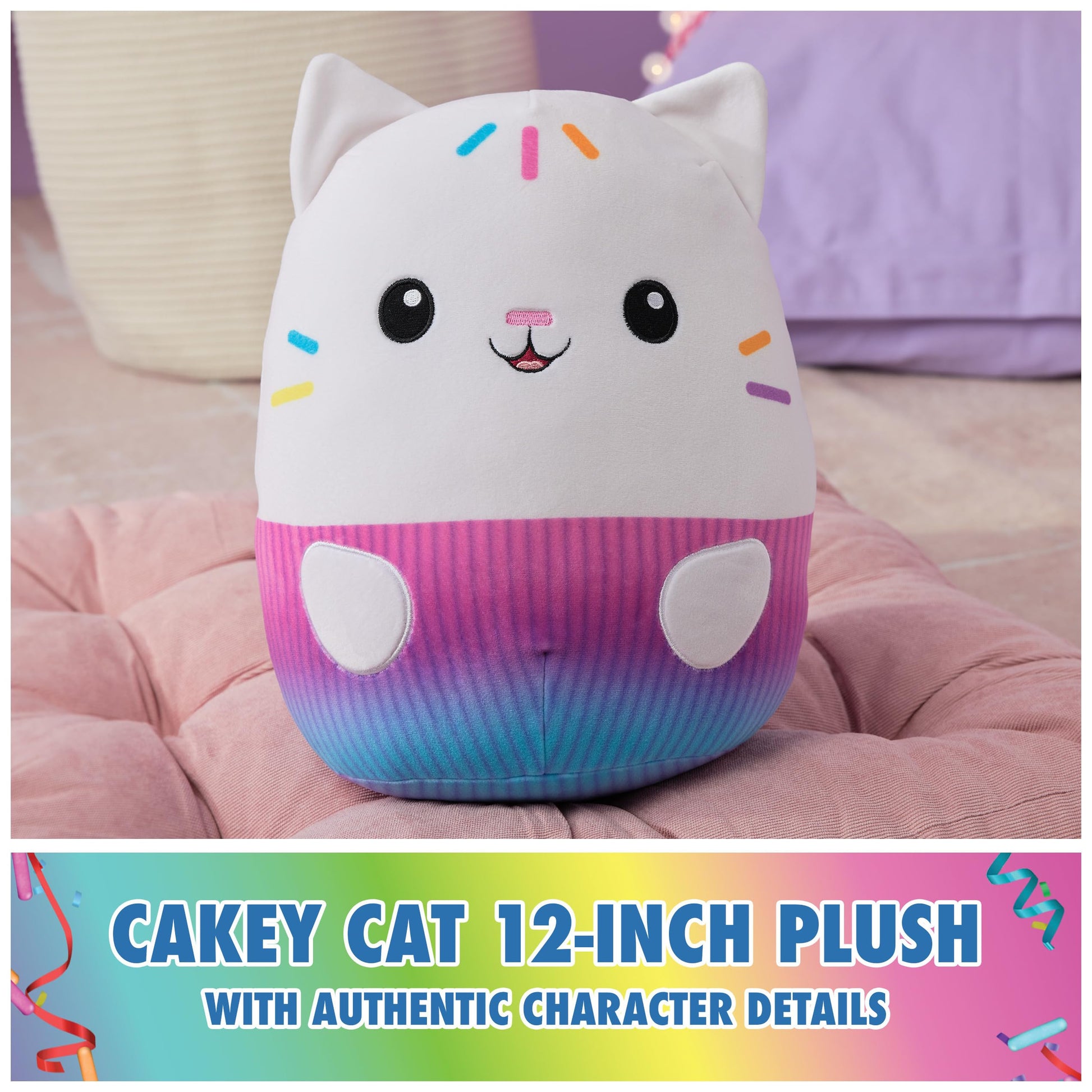 GUND Gabby’s Dollhouse Official Cakey Cat Squishy Plush Toy, Cat Stuffed Animal, Squishy Toys for Ages 1 & Up, White, 12”