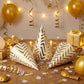 Boieo 10 Pack Gold Party Hats for Adults and Kids, Birthday Party Hats Bulk with Adjustable Elastic String, DIY Paper Cones 7.9 Inch, Metallic Foil