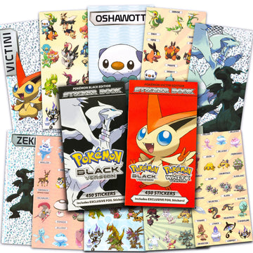 Bulk Pokemon Stickers for Kids Set - Bundle with 900+ Stickers in 2 Black White Books Featuring Oshawott, Victini, Reshiram, Zekrom, More | Pokemon