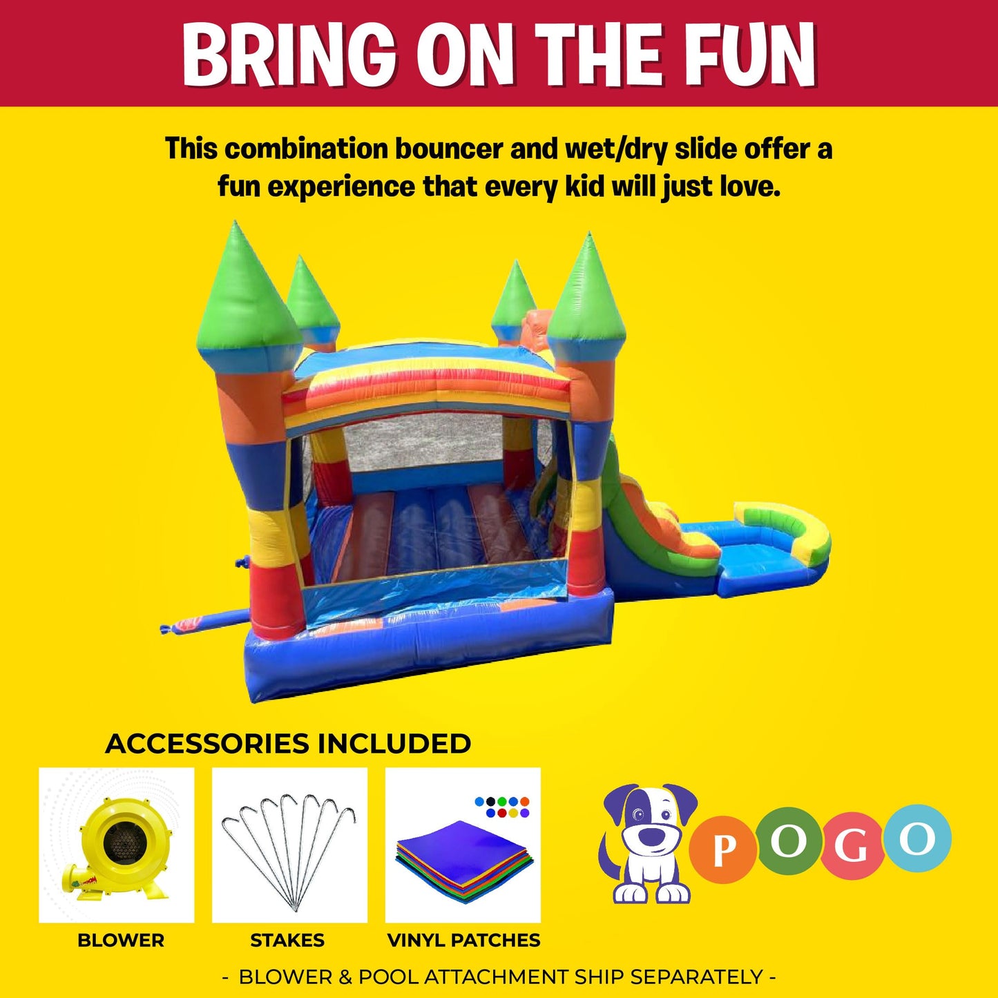 Pogo Bounce House Inflatable Jump Castle Water Slide & Pool, Rainbow Sun