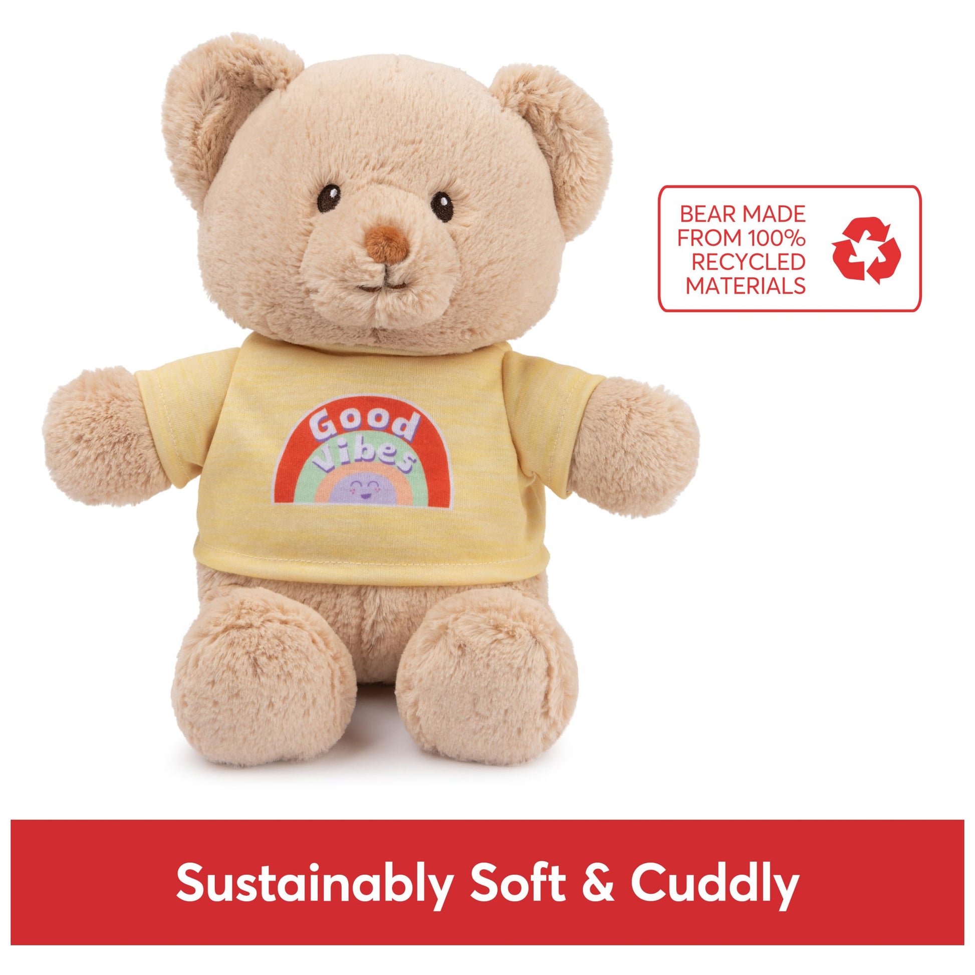 GUND Sustainably Soft “Good Vibes” 12” Bear with Yellow T-Shirt, Ages 0+