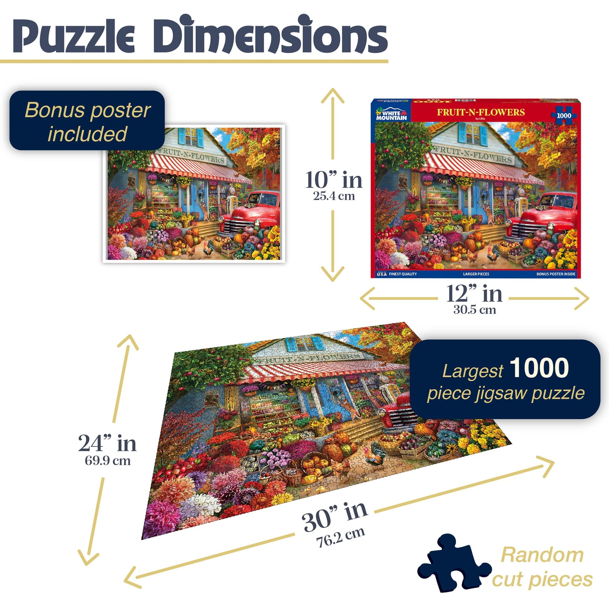 White Mountain 1000 Piece Jigsaw Puzzle Autumn Fall Shop, Fruit N Flowers