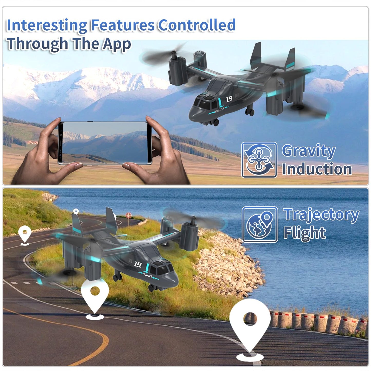 Helicopter Remote Control, LM19 Ospery Military RC Helicopter with Live Camera for Military Fans, Flying and Land Gliding Mode, One Key take