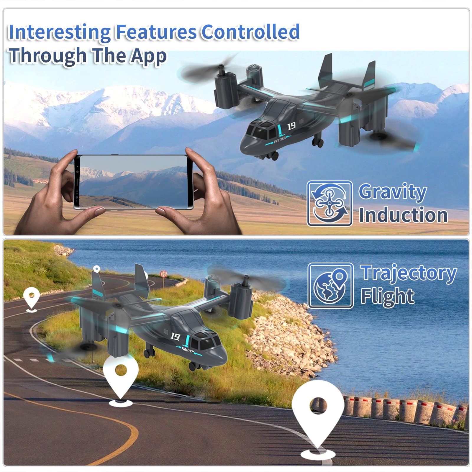 Helicopter Remote Control, LM19 Ospery Military RC Helicopter with Live Camera for Military Fans, Flying and Land Gliding Mode, One Key take