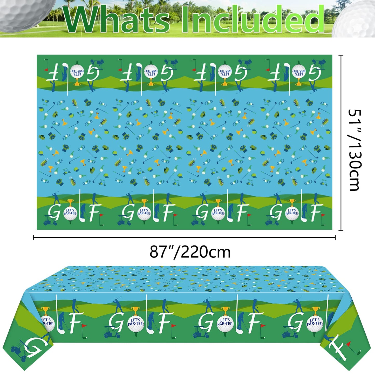 QUERICKY 4 Pack Golf Tablecloths, 51x87" Plastic Disposable Rectangle Table Cover for Golf Party Decorations & Events