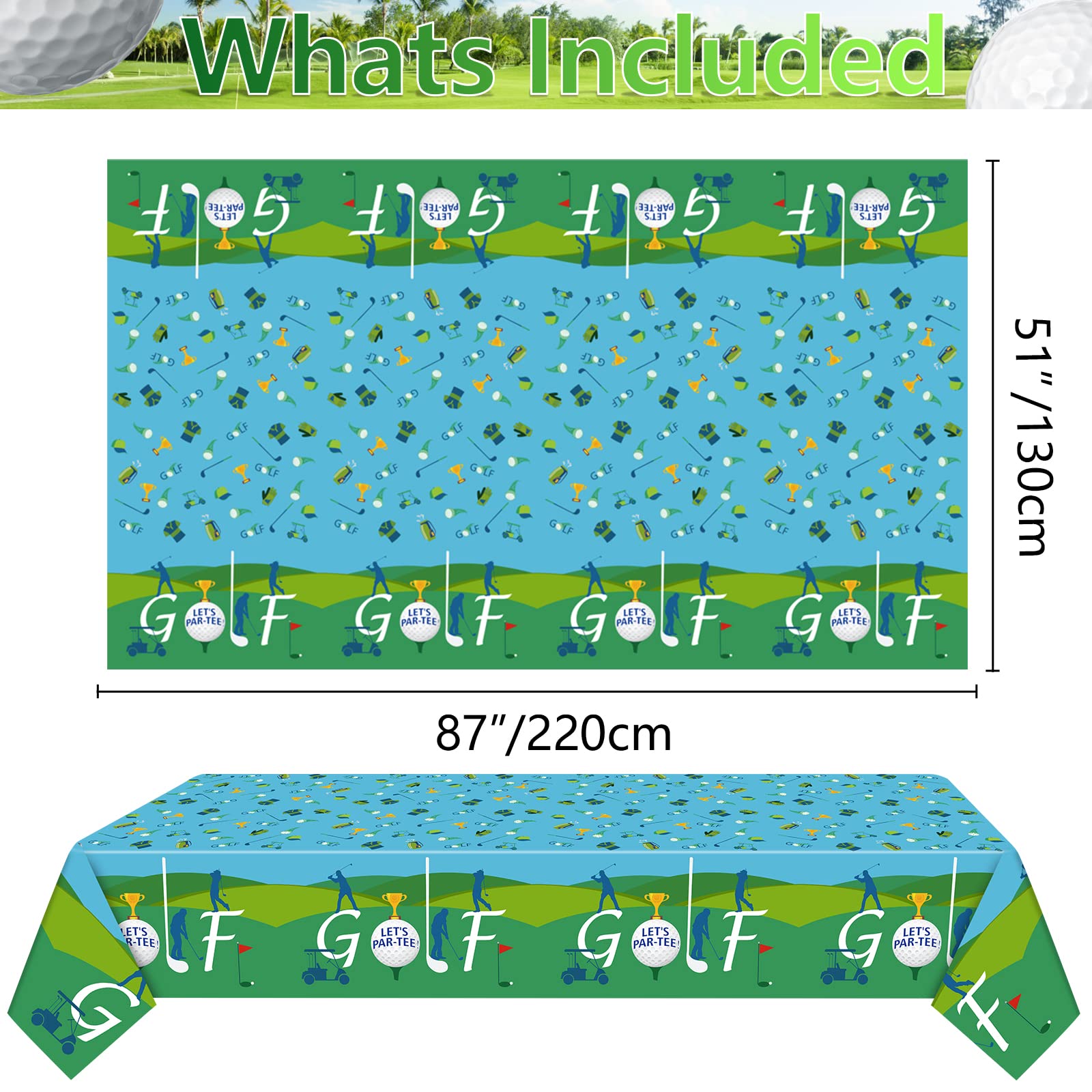 QUERICKY 4 Pack Golf Tablecloths, 51x87" Plastic Disposable Rectangle Table Cover for Golf Party Decorations & Events