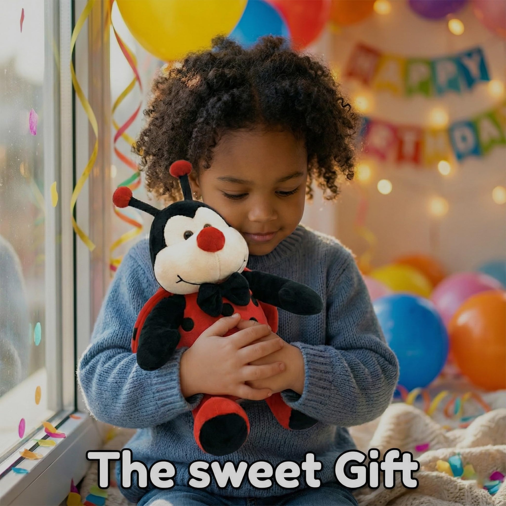 Garden Buzz Cuties Ladybug Stuffed Animal Plush Ladybird Beetle Soft Insect Cuddly Lady Bug Toy with Red Wings and Black Bow, Bee Friend, Present