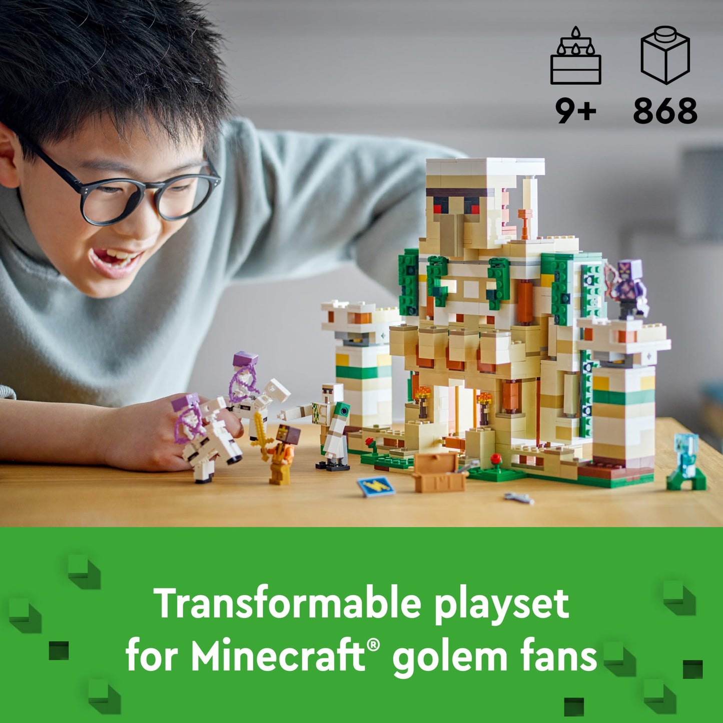 LEGO Minecraft The Iron Golem Fortress 21250 Building Toy Set, Playset Featuring a Crystal Knight and Golden Knight, A Fortress and a Giant Golem,