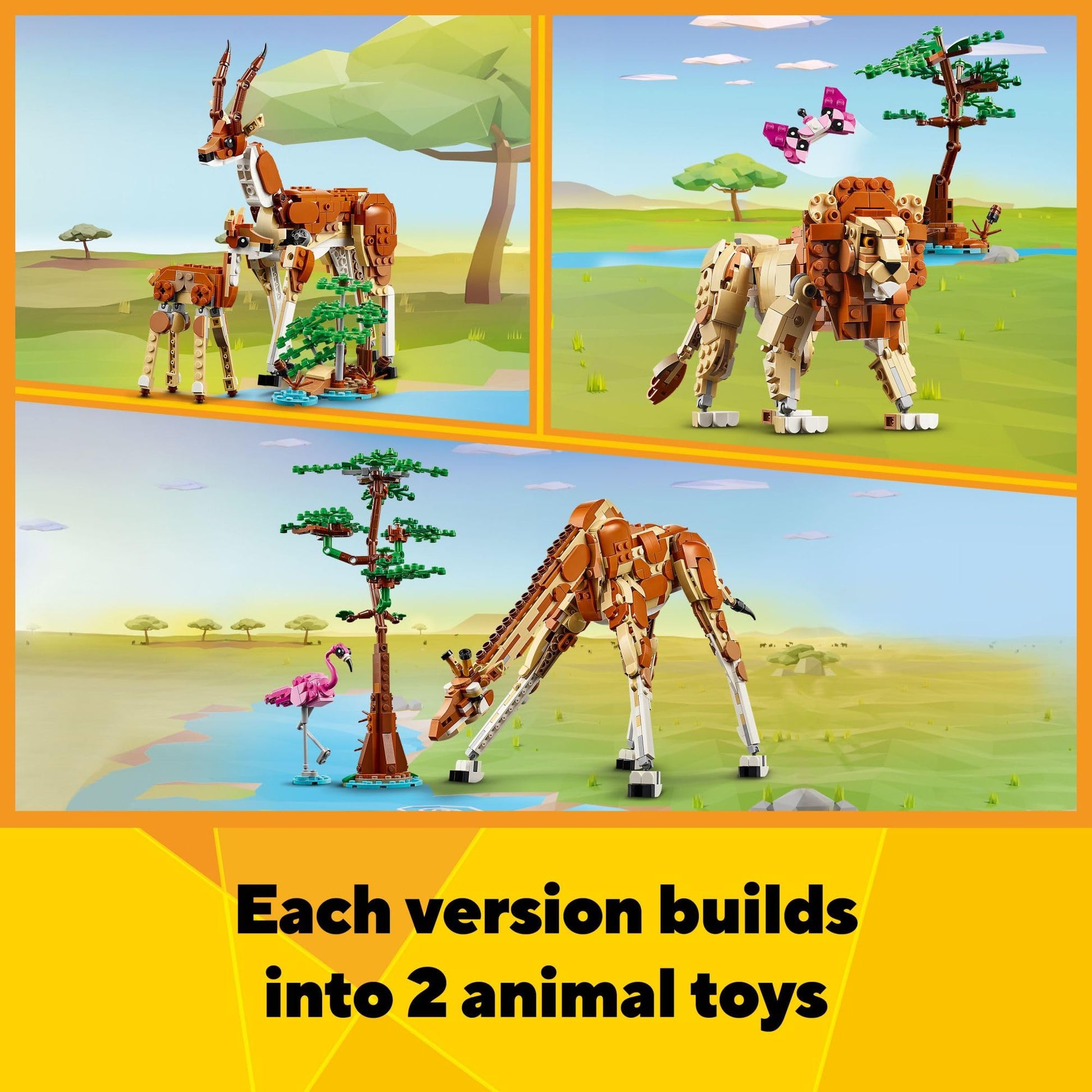 LEGO Creator 3 in 1 Wild Safari Animals, Rebuilds into 3 Different Safari Animal Figures - Giraffe, Gazelle or Lion Toy, Nature Toy, Building Set for