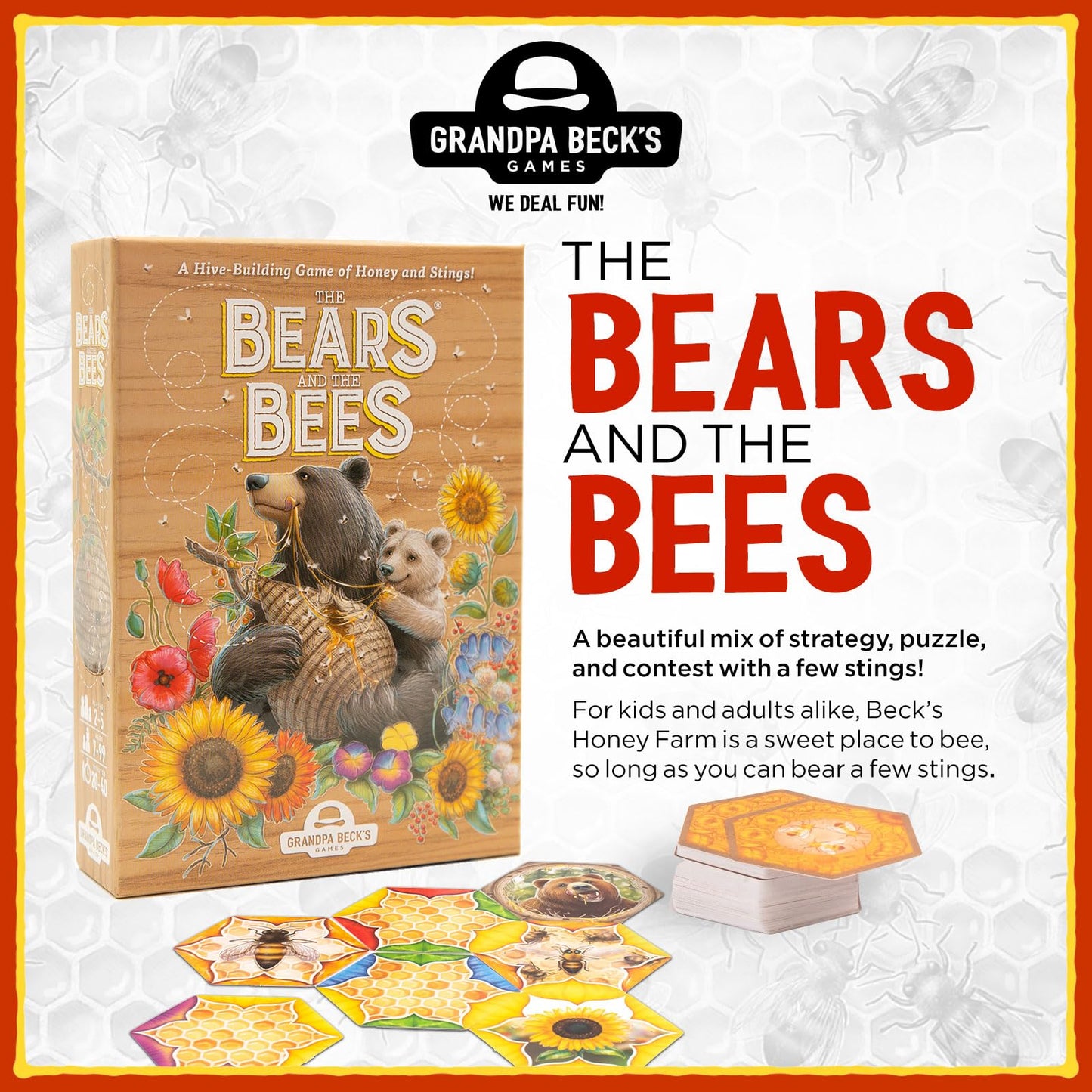 Grandpa Beck's Games The Bears and The Bees | Strategic Tile Laying Card Game for Kids, Teens, Family & Adults | from The Creators of Cover Your