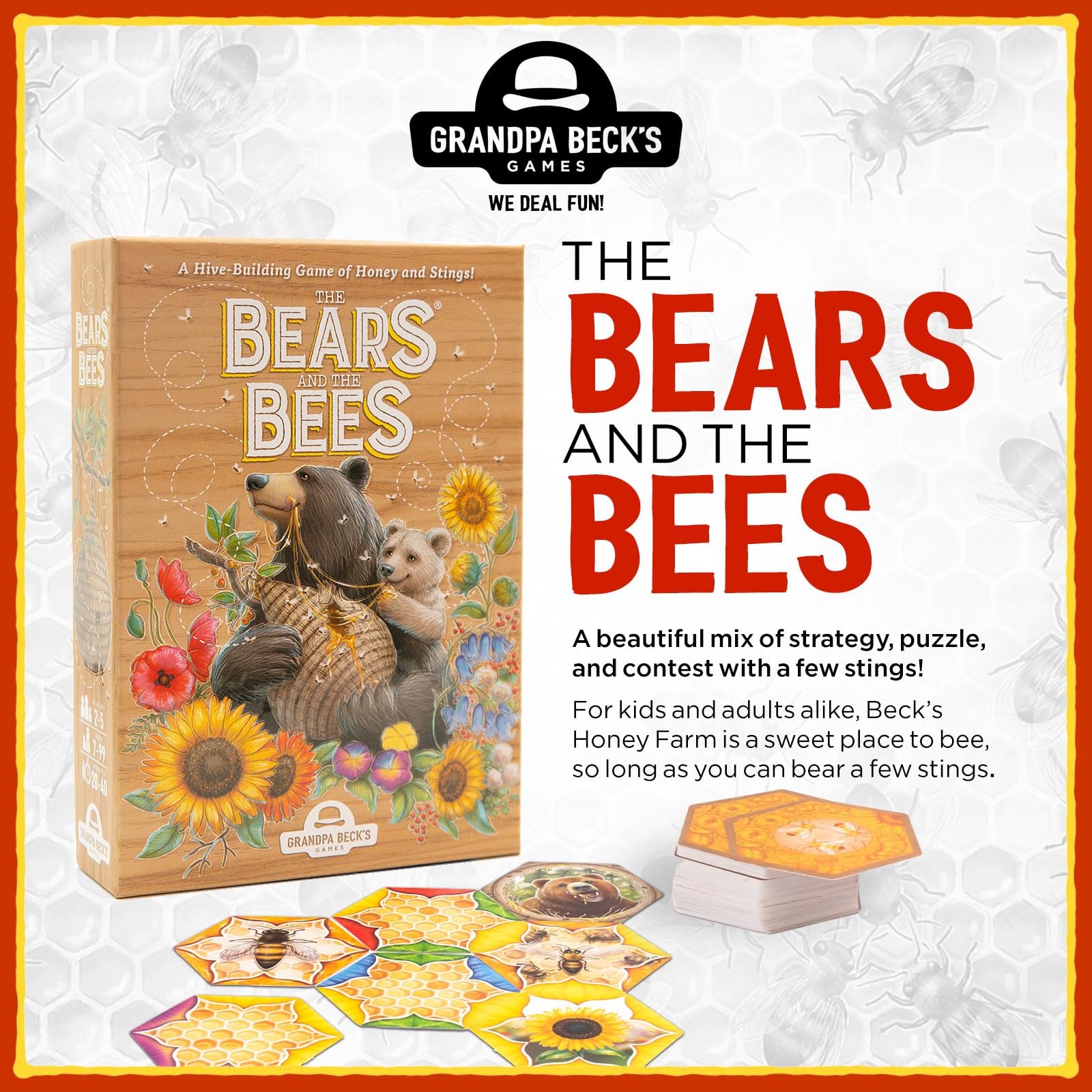 Grandpa Beck's Games The Bears and The Bees | Strategic Tile Laying Card Game for Kids, Teens, Family & Adults | from The Creators of Cover Your