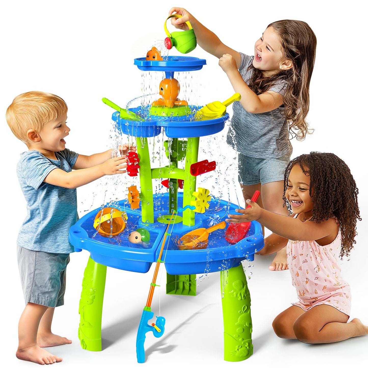 CozyBomB™ Water Table for Toddlers 3-5 | Outdoor Toys Water Play Table, Magnetic Fishing Toy Game, Summer Splash Pond Showers Sand Activity, Sensory