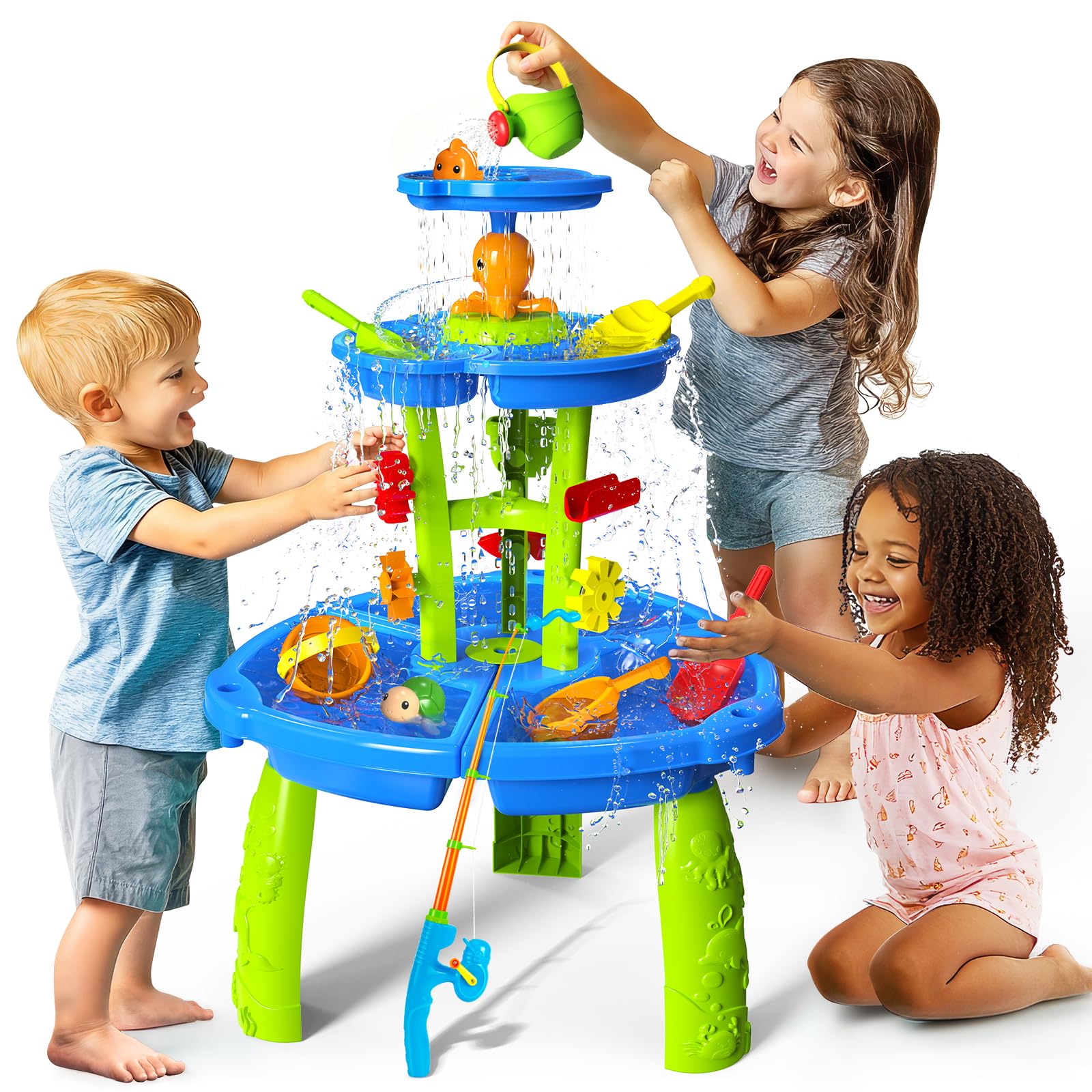 CozyBomB™ Water Table for Toddlers 3-5 | Outdoor Toys Water Play Table, Magnetic Fishing Toy Game, Summer Splash Pond Showers Sand Activity, Sensory