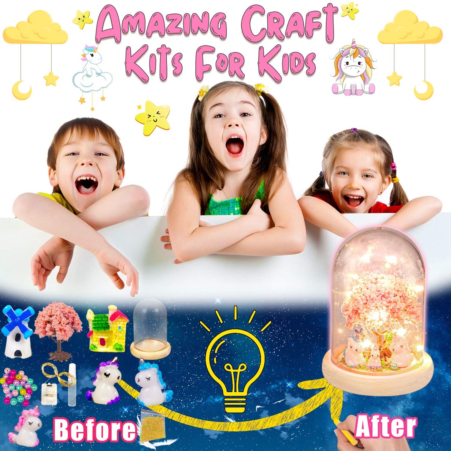 YOFUN Make Your Own Unicorn Night Light - Unicorn Craft Kit for Kids, Arts and Crafts Nightlight Project Novelty for Girl Age 4 to 9 Year Old