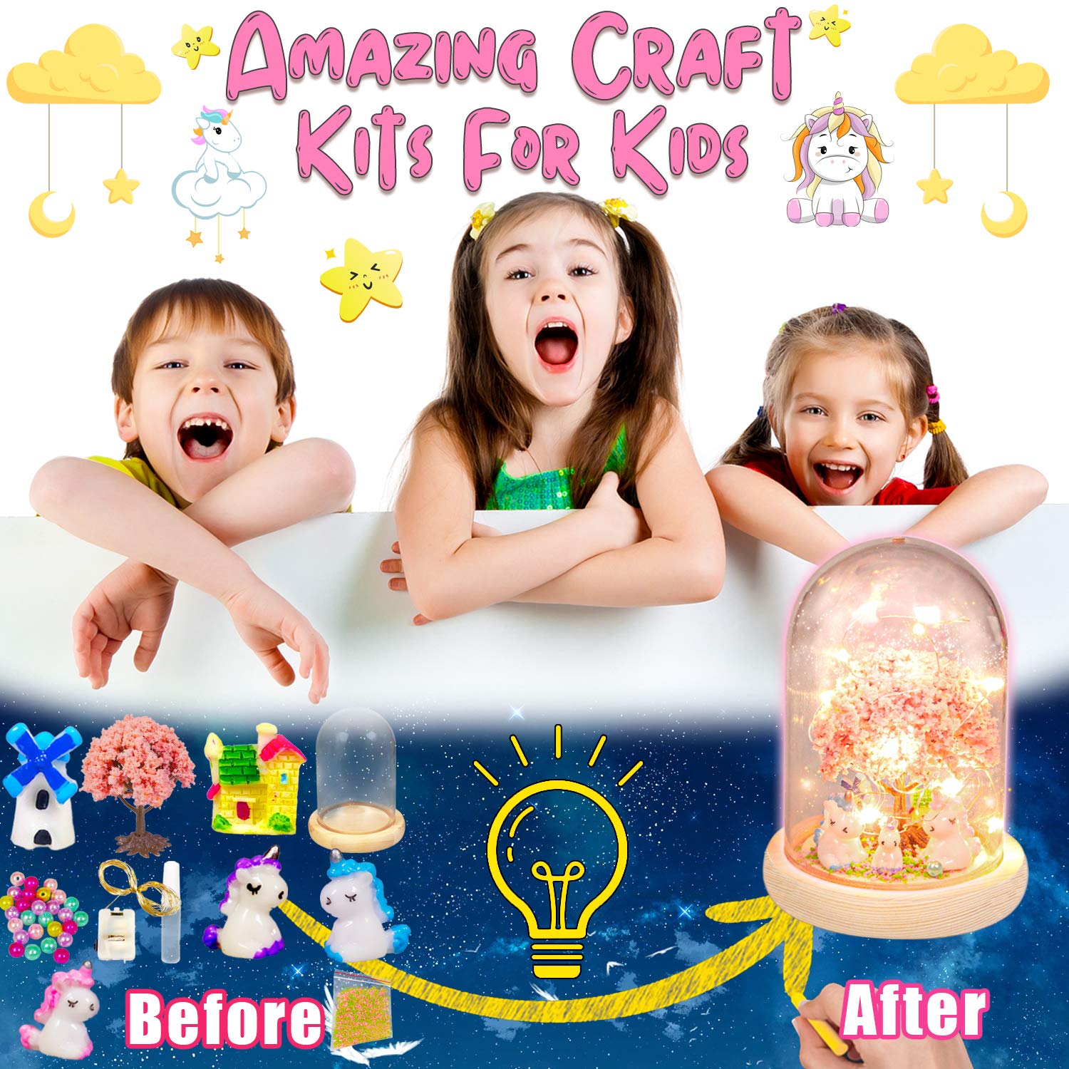 YOFUN Make Your Own Unicorn Night Light - Unicorn Craft Kit for Kids, Arts and Crafts Nightlight Project Novelty for Girl Age 4 to 9 Year Old