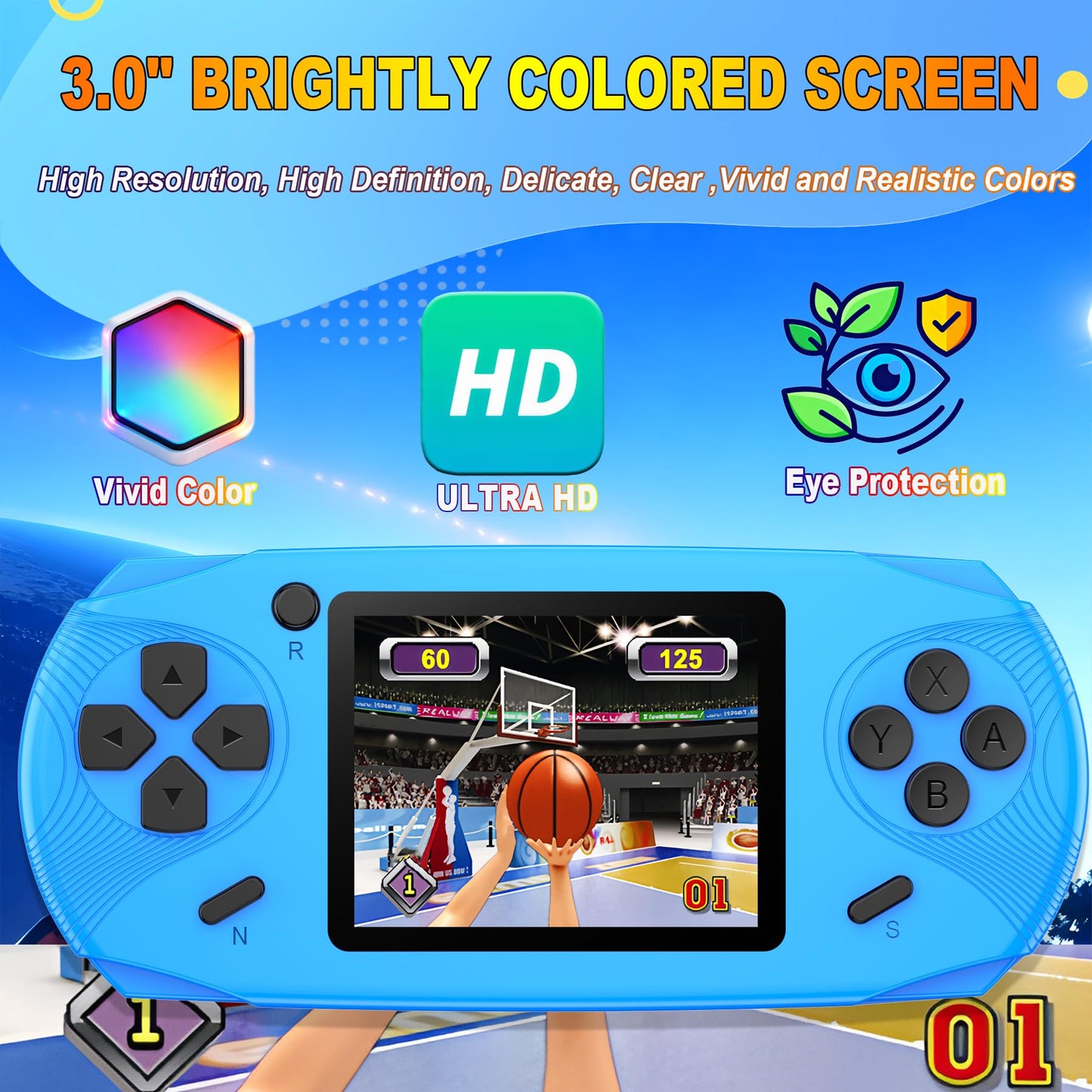 Beijue 16 Bit Handheld Games for Kids Preloaded 220 Retro Video Games, Blue