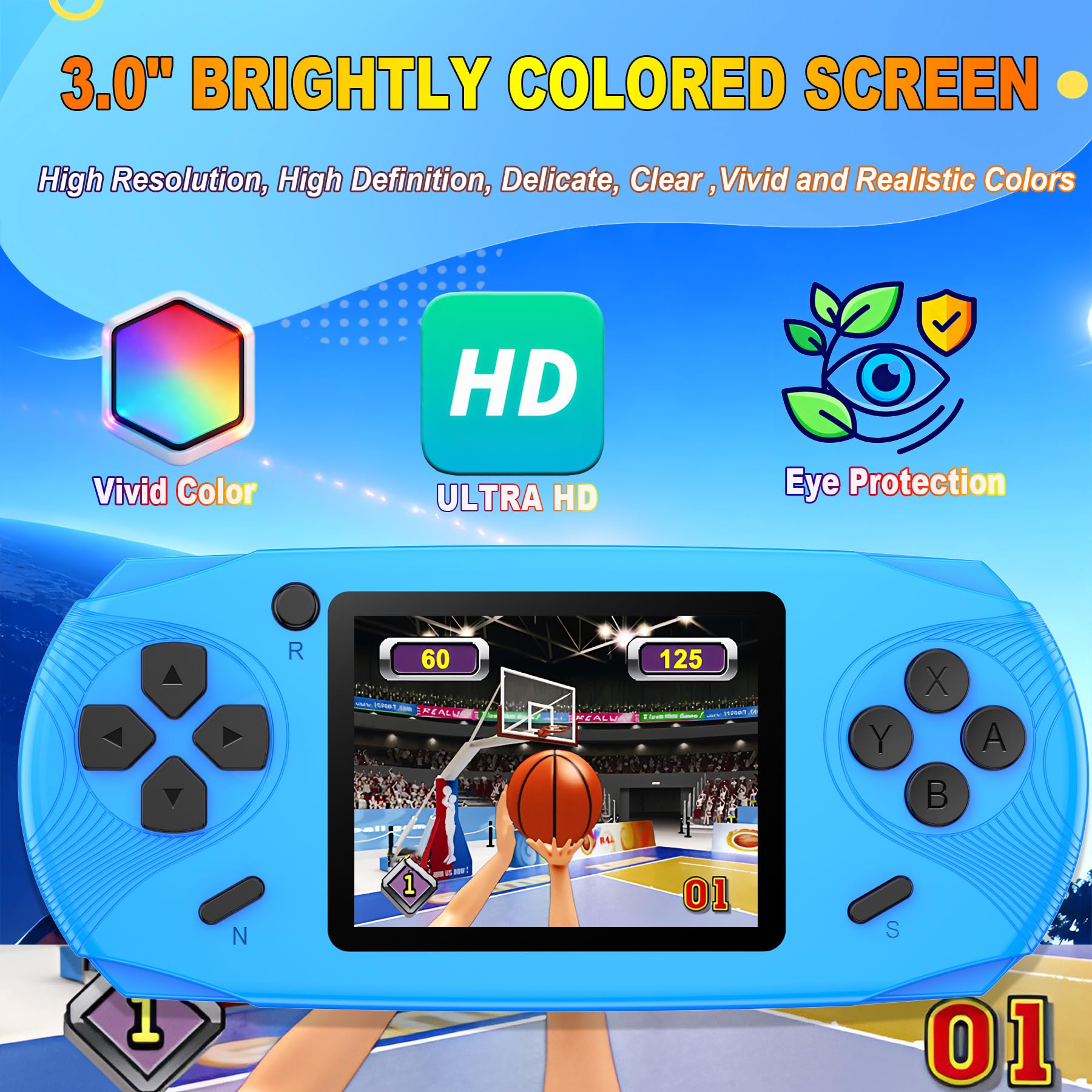 Beijue 16 Bit Handheld Games for Kids Preloaded 220 Retro Video Games, Blue