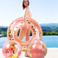 Mozlly Rose Gold Inflatable Beach Balls and Pool Float Tube Bundle - Premium Swim Ring Pool Float and Glitter Beach Ball Set, Fun Pool Floats