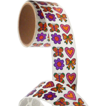 Bulk Roll Prismatic Stickers, Mini Fun Shapes for Girls (100 Repeats)