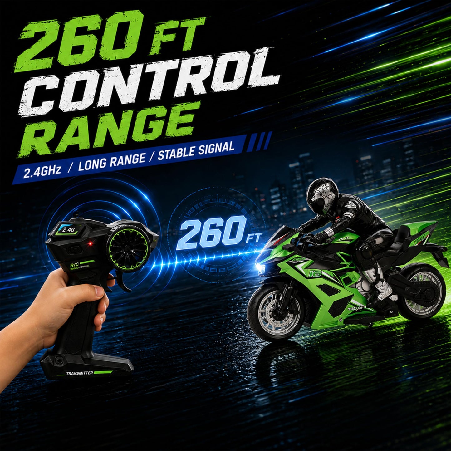 Liberty Imports 2.4G RC Remote Control Stunt Motorcycle with Riding Figure, 1:10 Scale High Speed Cross Country 360 Degree Rotation Drift Shockproof