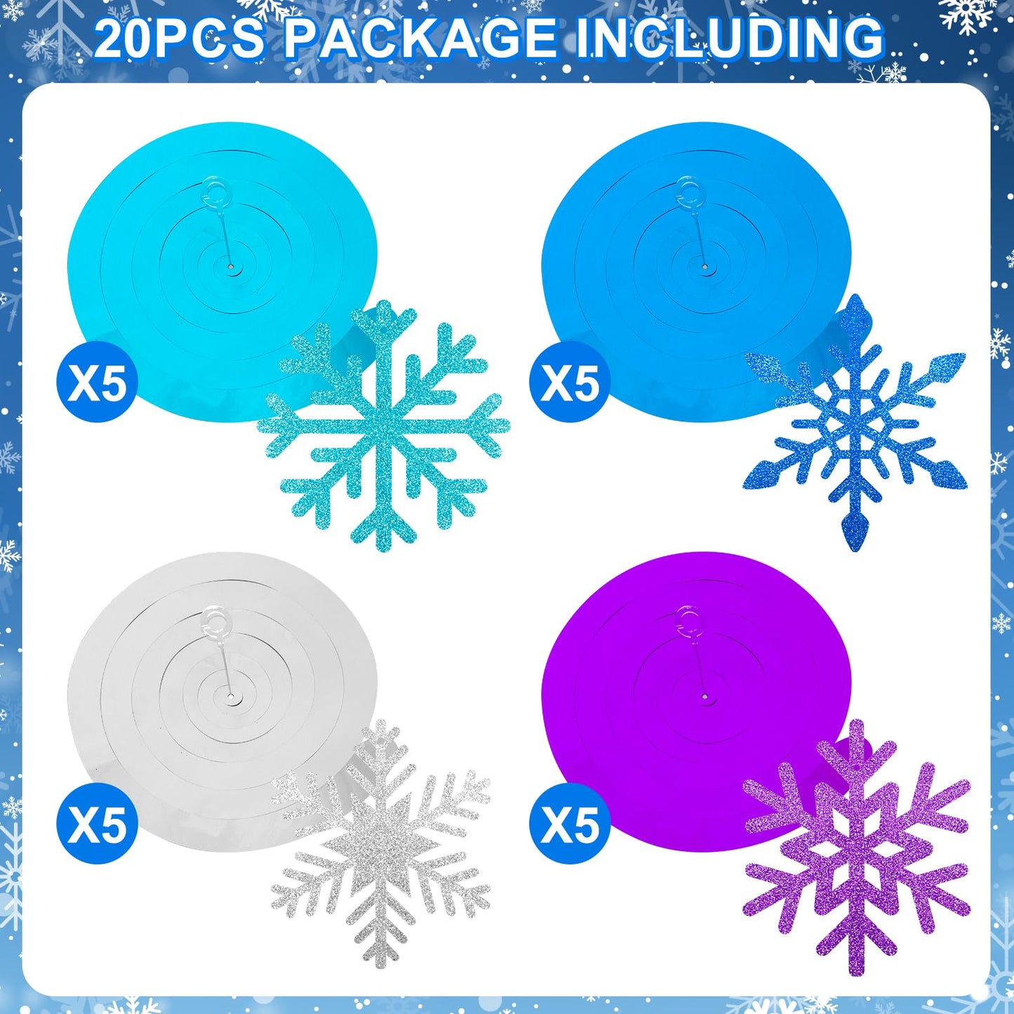 20 Pcs Winter Snowflake Hanging Swirl Decorations - Snowflake Hanging Ceiling Streamers Blue Silver Purple Garland Ornament for Frozen Winter