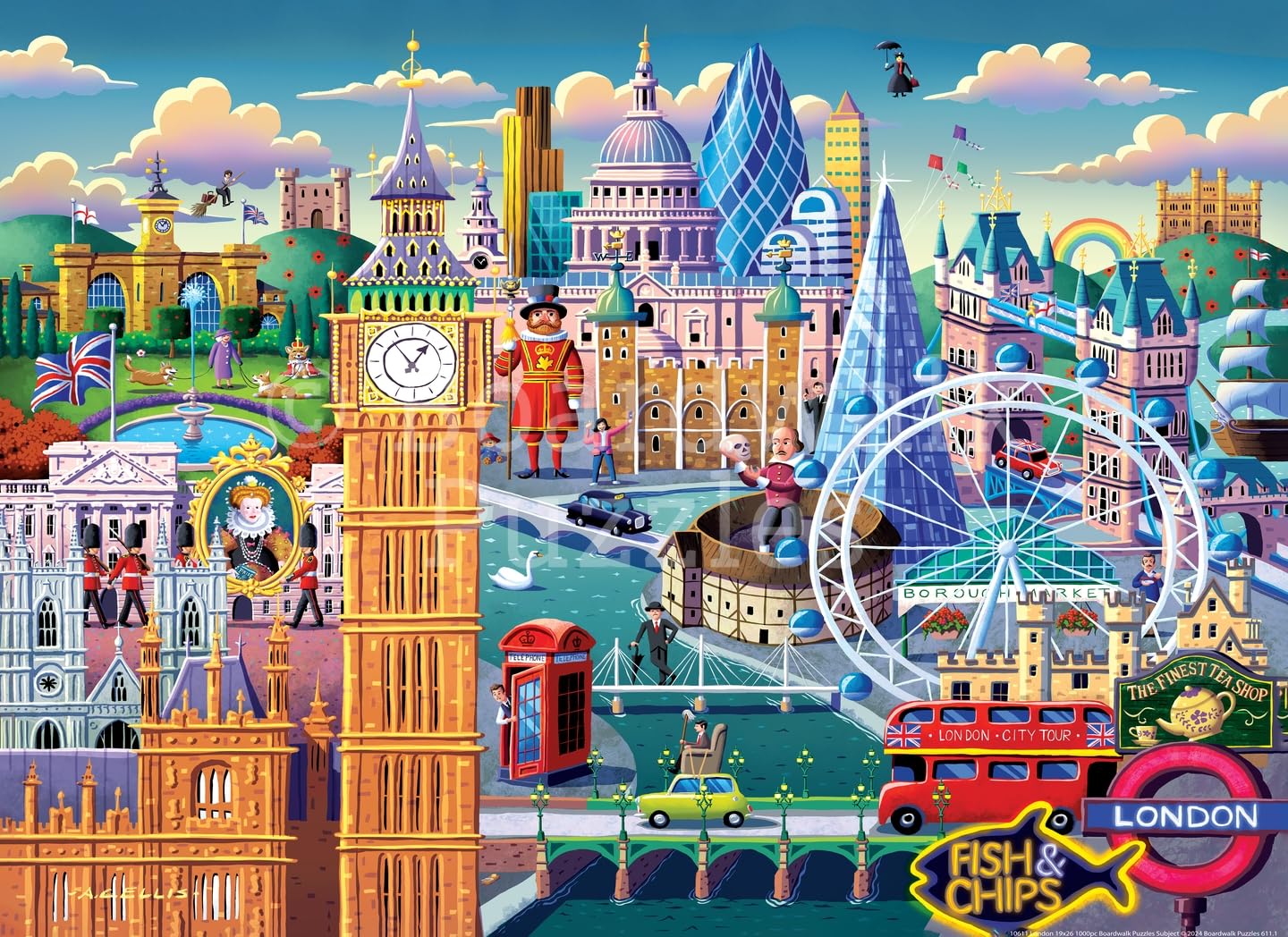Boardwalk London 1000 Piece Jigsaw Puzzle Famous England Travel Puzzles with Premium Box, Gift for Adults and Family 19"x26"