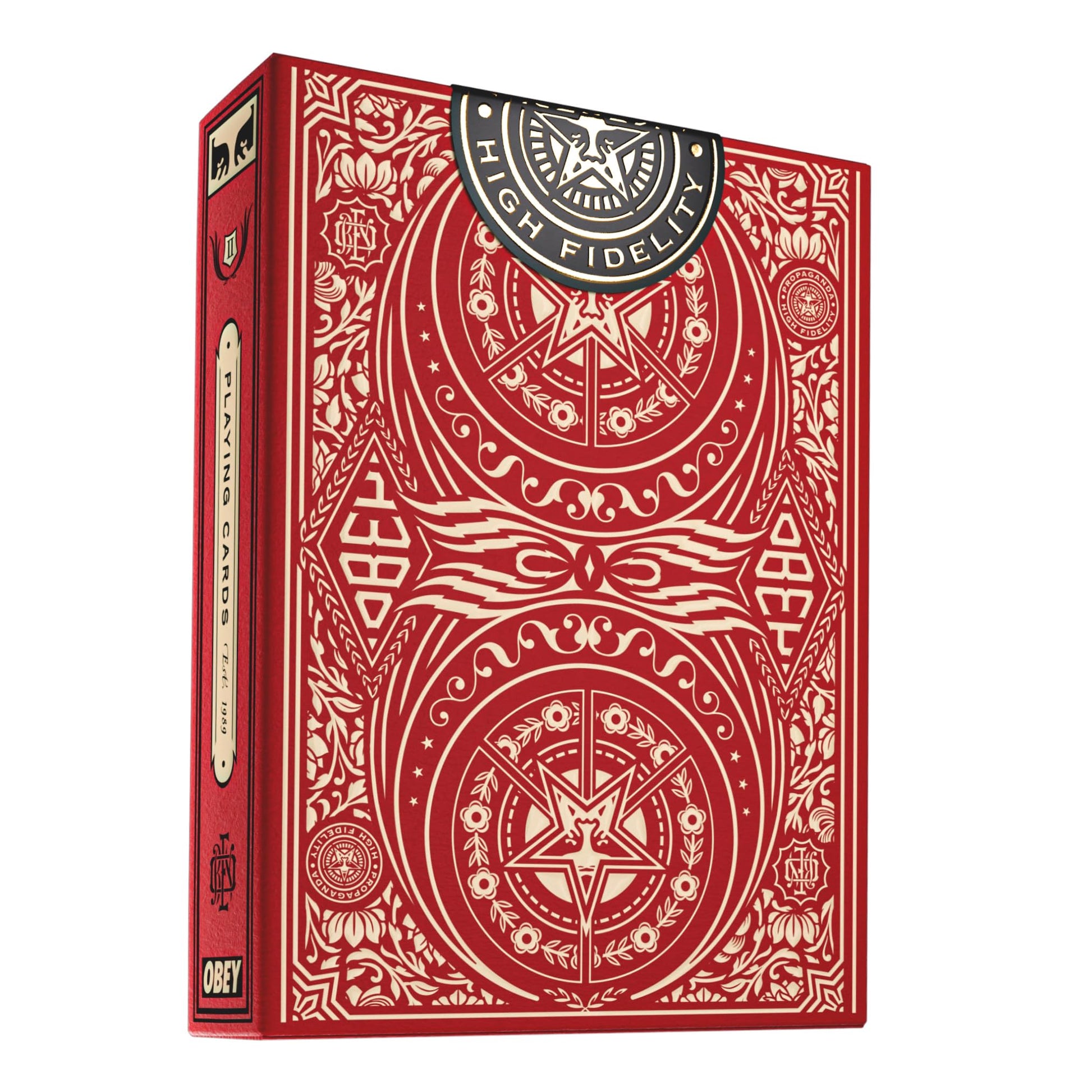 theory11 Red Obey Playing Cards - Shepard Fairey Street Art Poker Deck with Custom Faces, Foil Style Box, Magic, Cardistry, Game Night Gift for Art