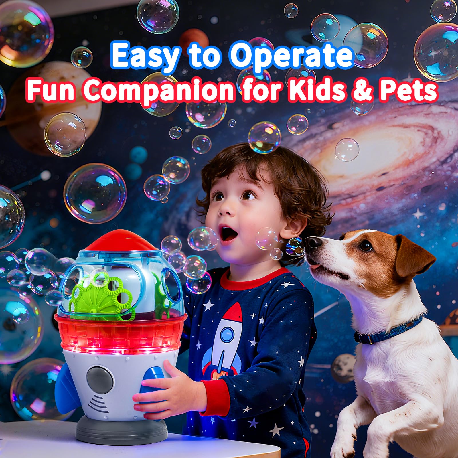Rocket-Shaped Bubble Machine for Kids & Toddlers with Lights & Music