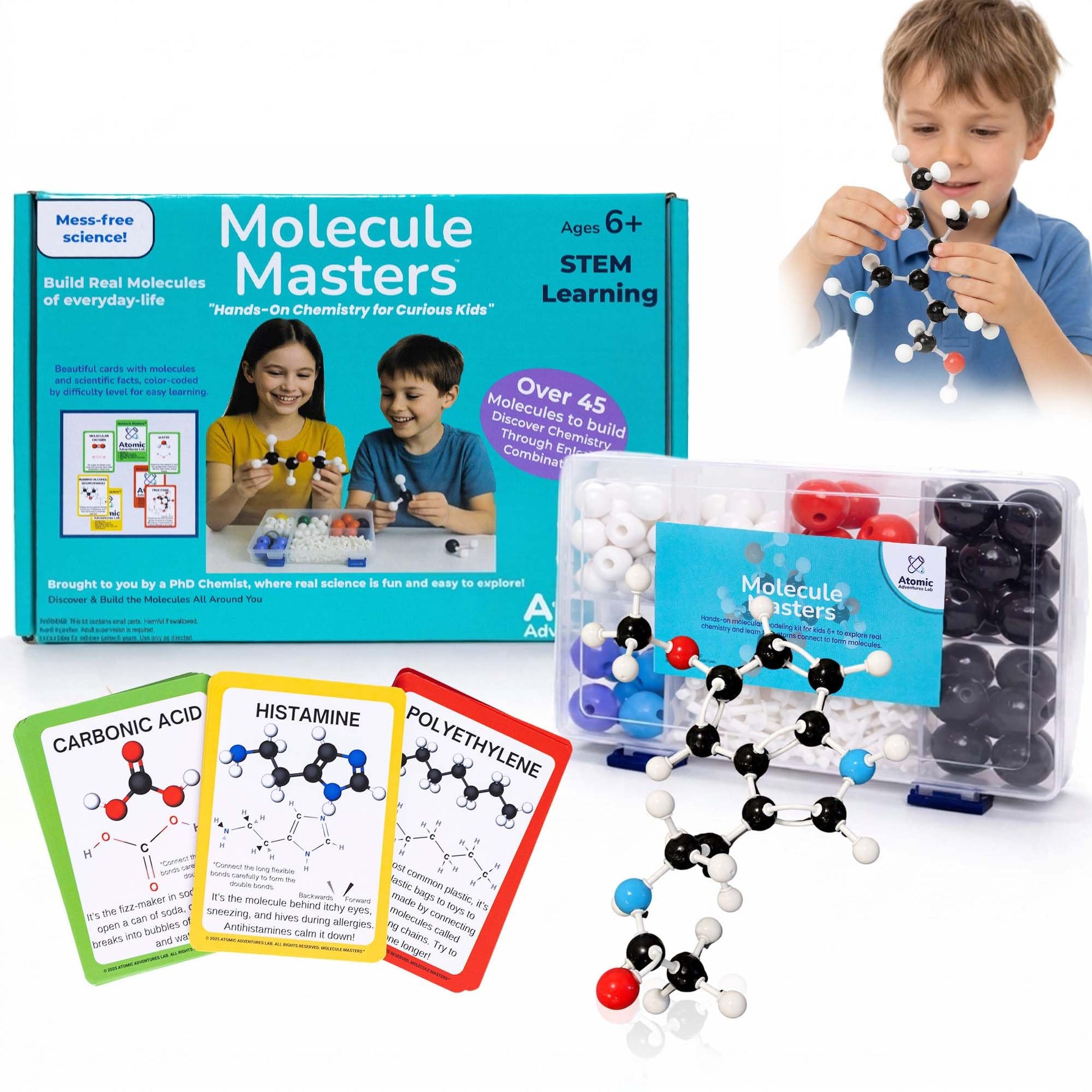 Atomic Adventures Lab Educational Molecule Model Kit for Kids - Organic Chemistry Molecular Model Kit with Guide & STEM Learning Activity Cards