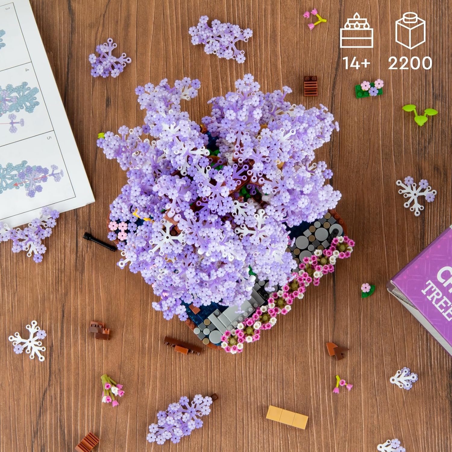 HIGH GODO Cherry Blossom Bonsai Tree Micro Building Set, Japanese Sakura Tree House Model Sets, Flowers House Mini Bricks Building Kit, Creative Toys