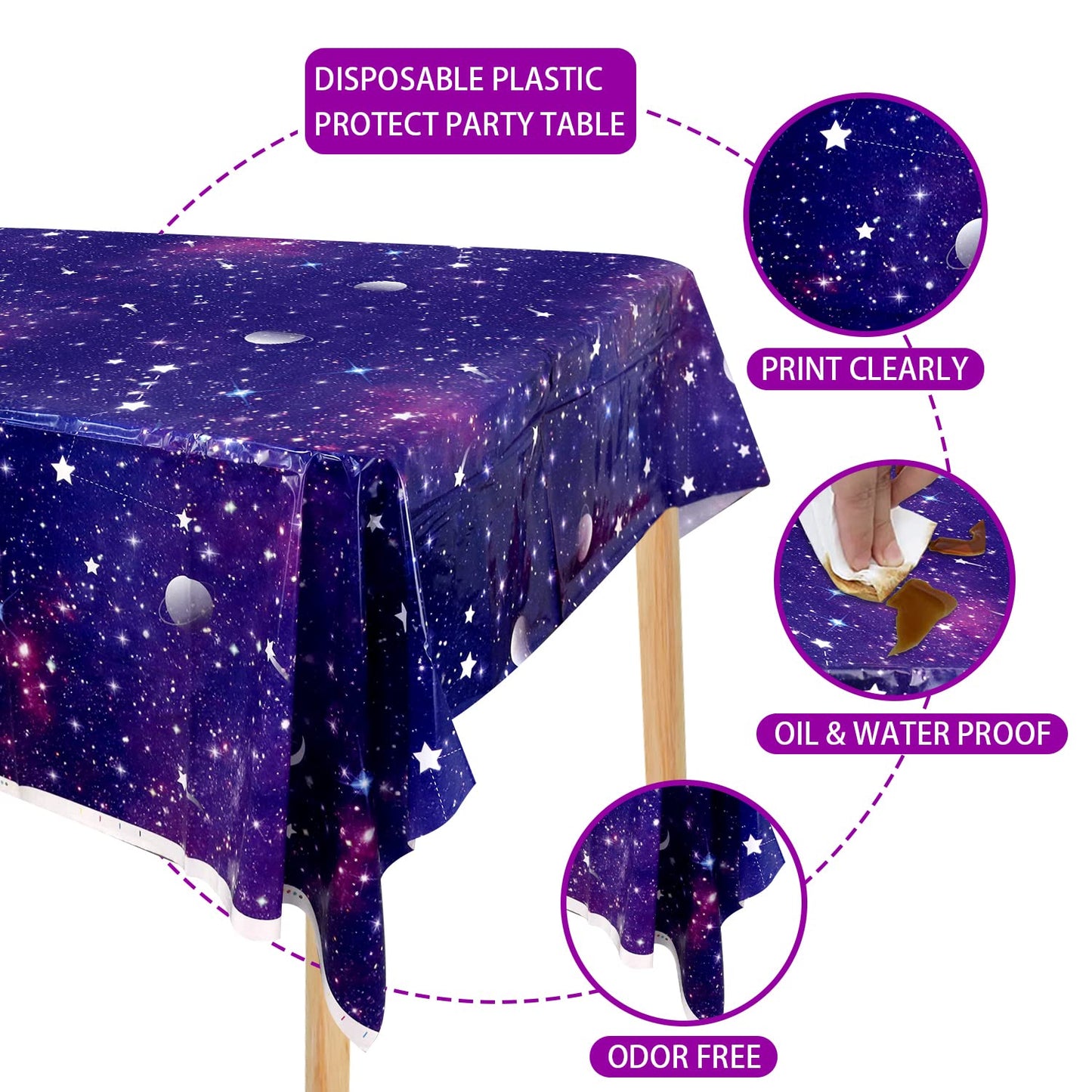 Ywediim 4 Pack Space Galaxy Party Tablecovers, Printed Plastic Stars Tablecloths,Space Stars Theme Party Decorations for Birthday Home Party Favors 86