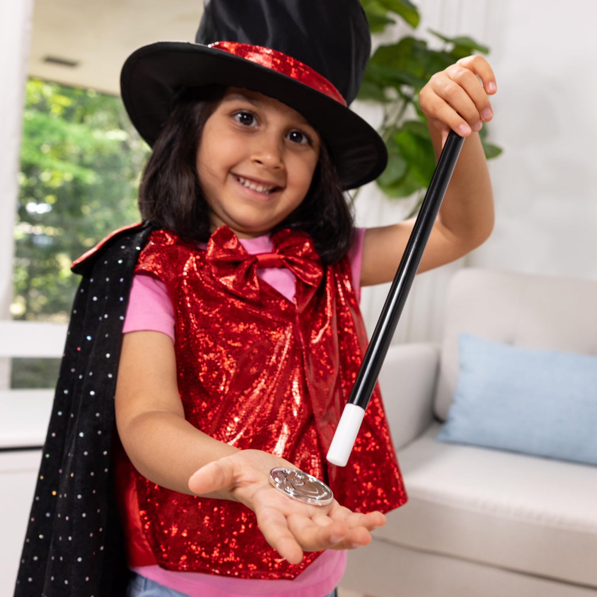 Melissa & Doug Magician Costume, Pretend Play Dress Up Set (8-Pc) Hat, Cape, Wand, & Accessories, Role Play Toys for Kids 3+