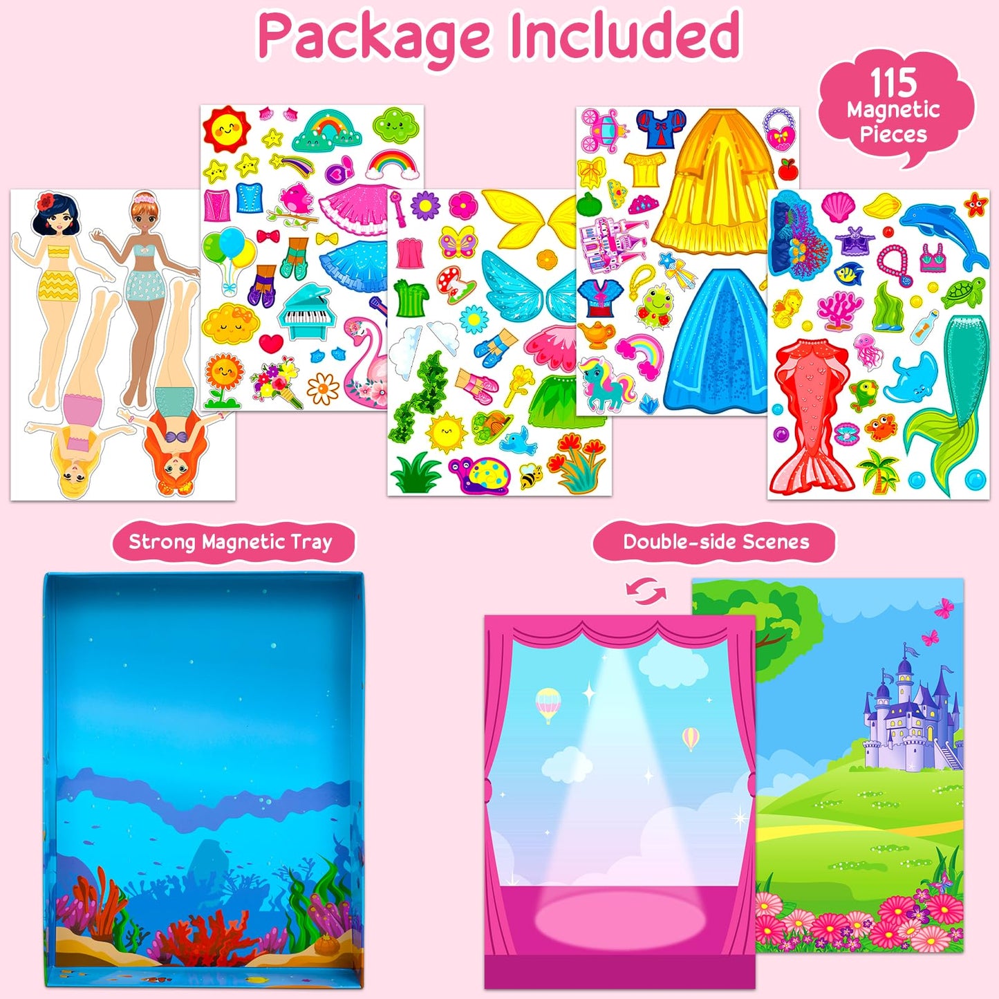 Magnetic Dress Up Dolls Girls Toys Princess Mermaid Fairy Ballerina Fridge Magnets Puzzles Toddlers 3-5 Pretend Play Car Road Trip Airplane Travel